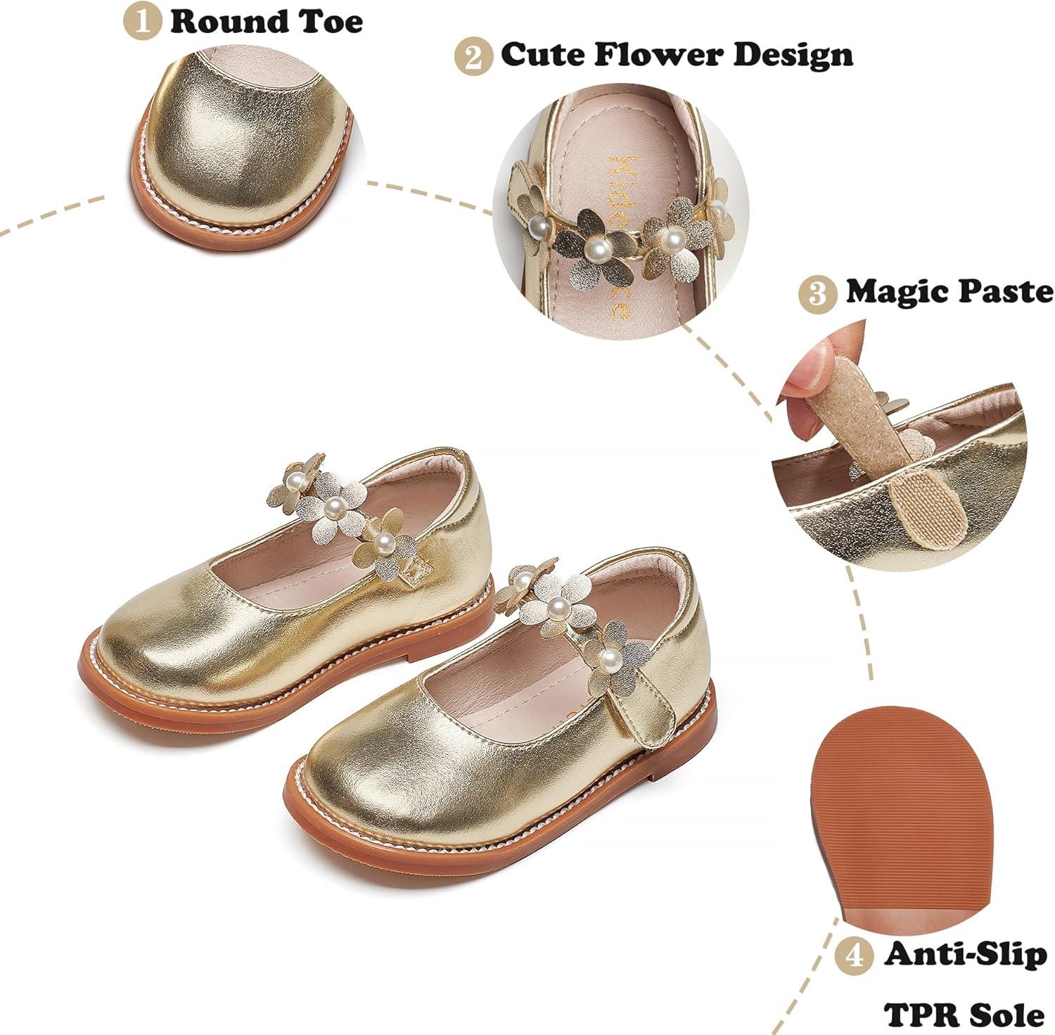 imageKiderence Girls Flat Dress Shoes School Oxfords Marry Jane ToddlerLittle KidsCk501 Gold