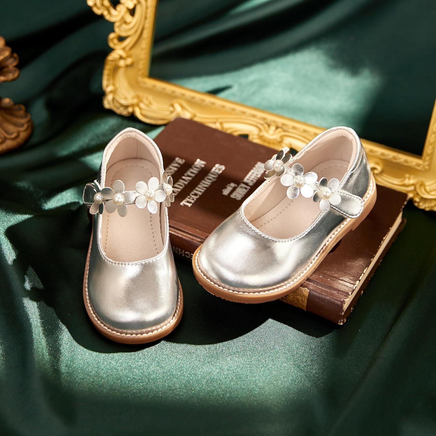 imageKiderence Girls Flat Dress Shoes School Oxfords Marry Jane ToddlerLittle KidsCk501 Silver