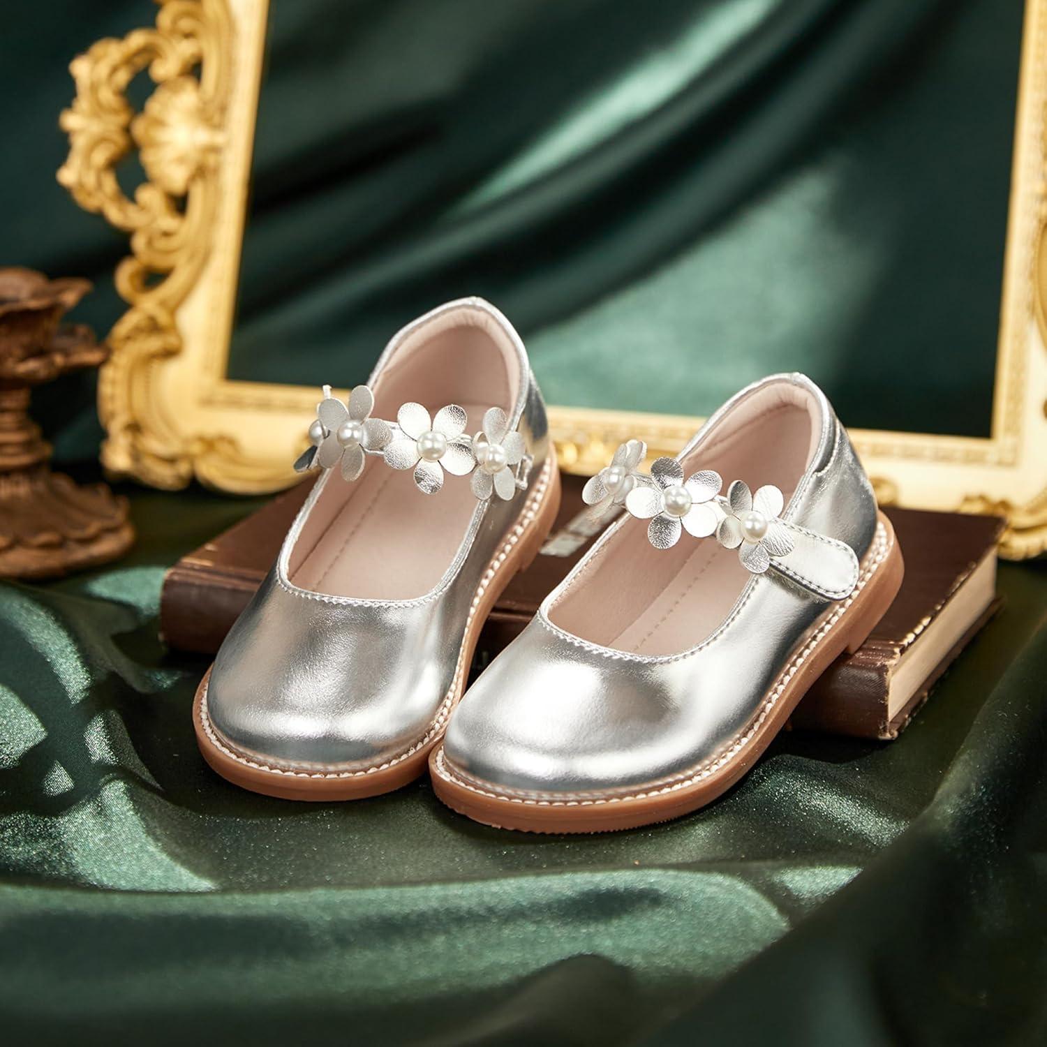 imageKiderence Girls Flat Dress Shoes School Oxfords Marry Jane ToddlerLittle KidsCk501 Silver