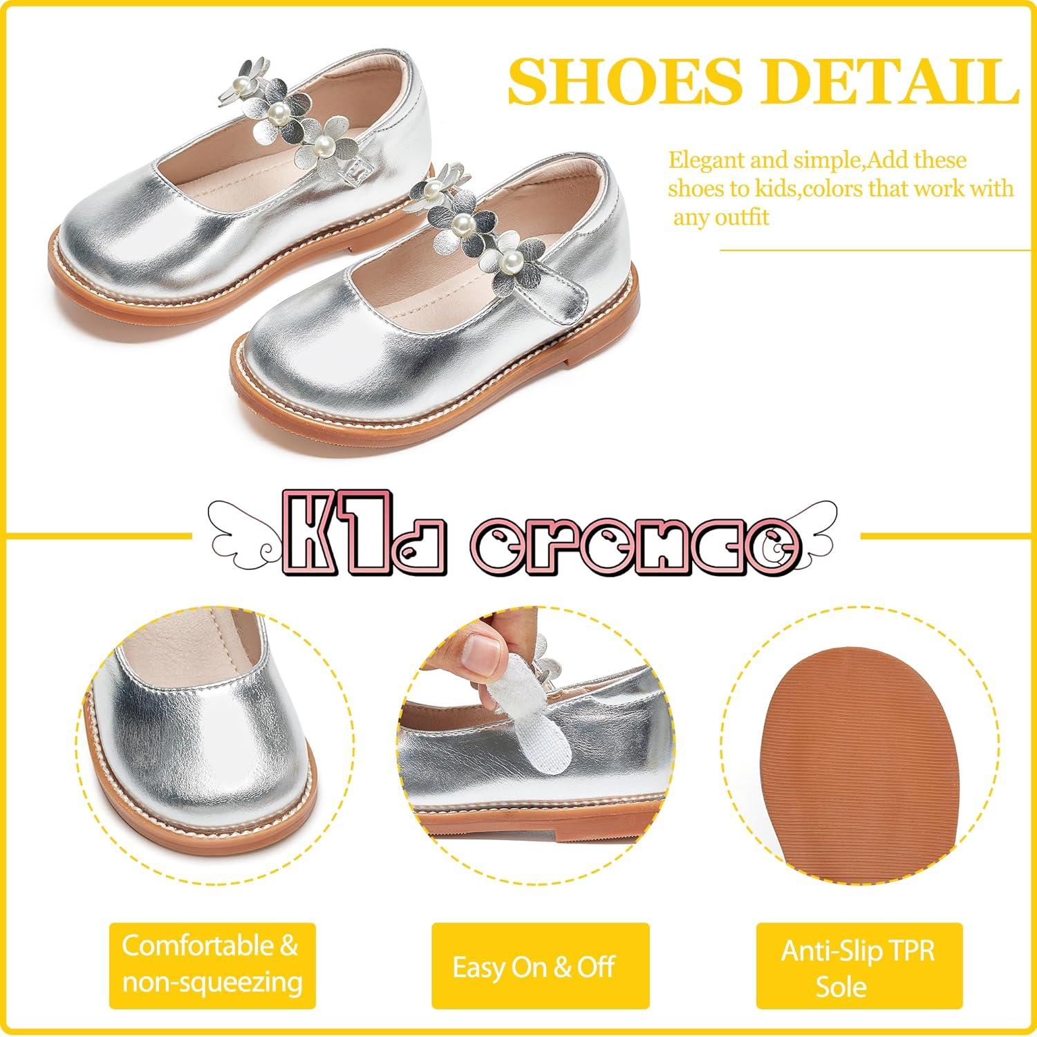 imageKiderence Girls Flat Dress Shoes School Oxfords Marry Jane ToddlerLittle KidsCk501 Silver