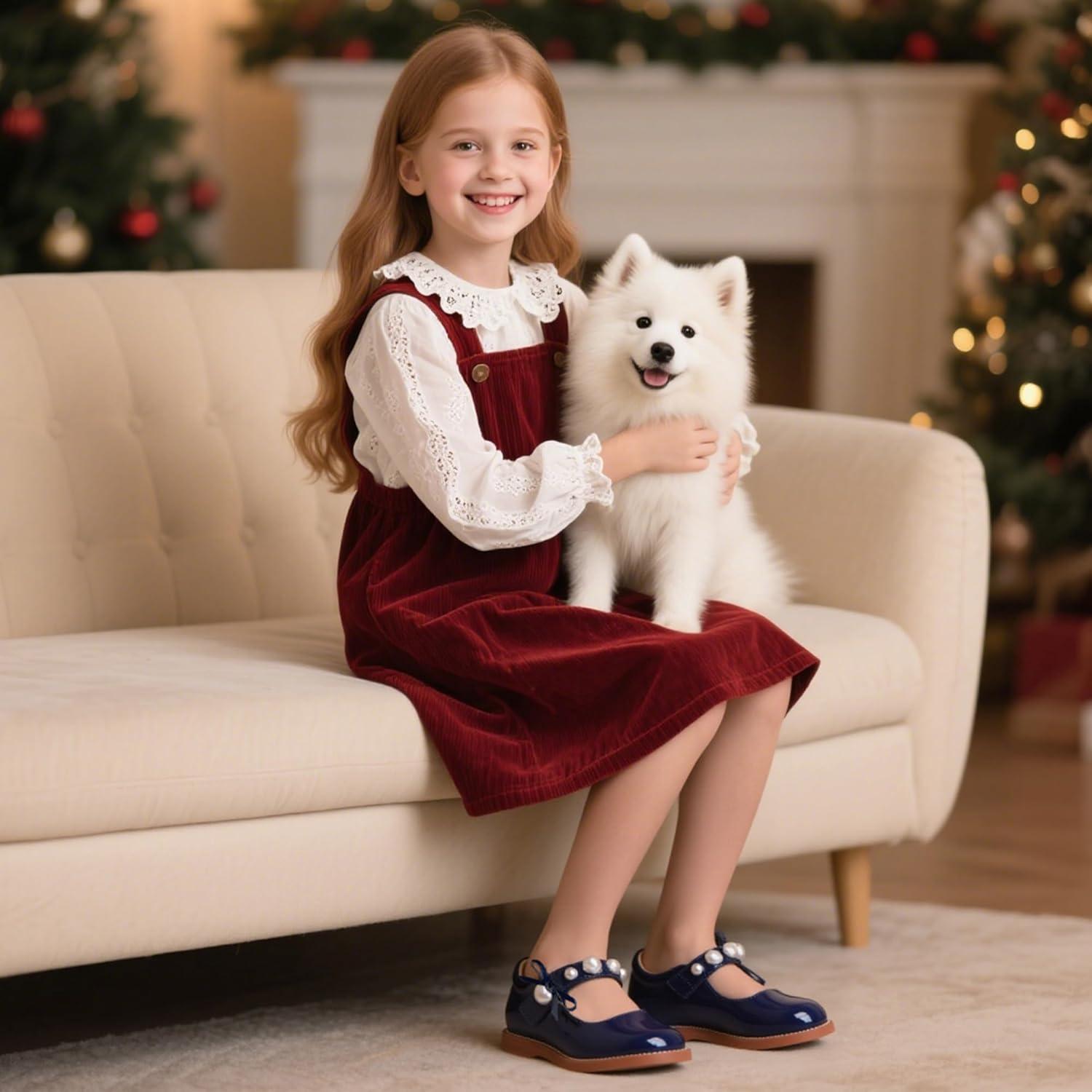 imageKiderence Girls Flat Dress Shoes School Oxfords Marry Jane ToddlerLittle KidsCk961 Navy Blue