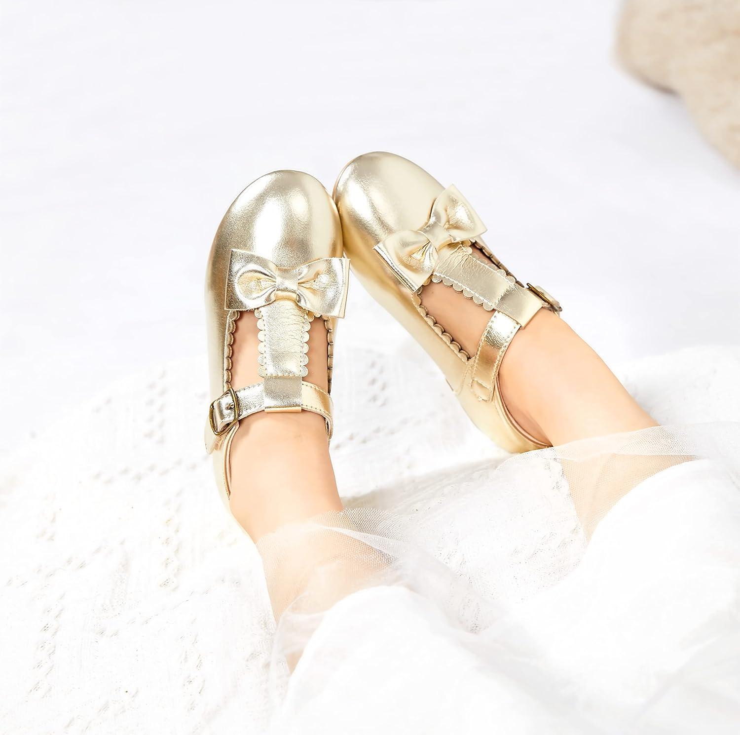 imageKiderence Little Toddler Girls Dress Shoes Ballerina Ballet Flats Kids Mary JanesCk202 Gold