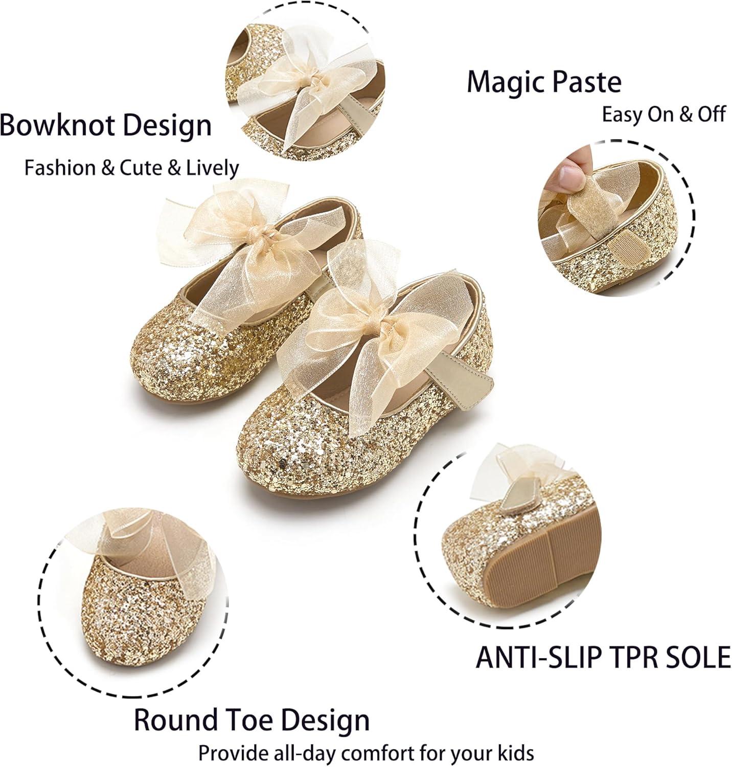 imageKiderence Little Toddler Girls Dress Shoes Ballerina Ballet Flats Kids Mary JanesCk351 Gold