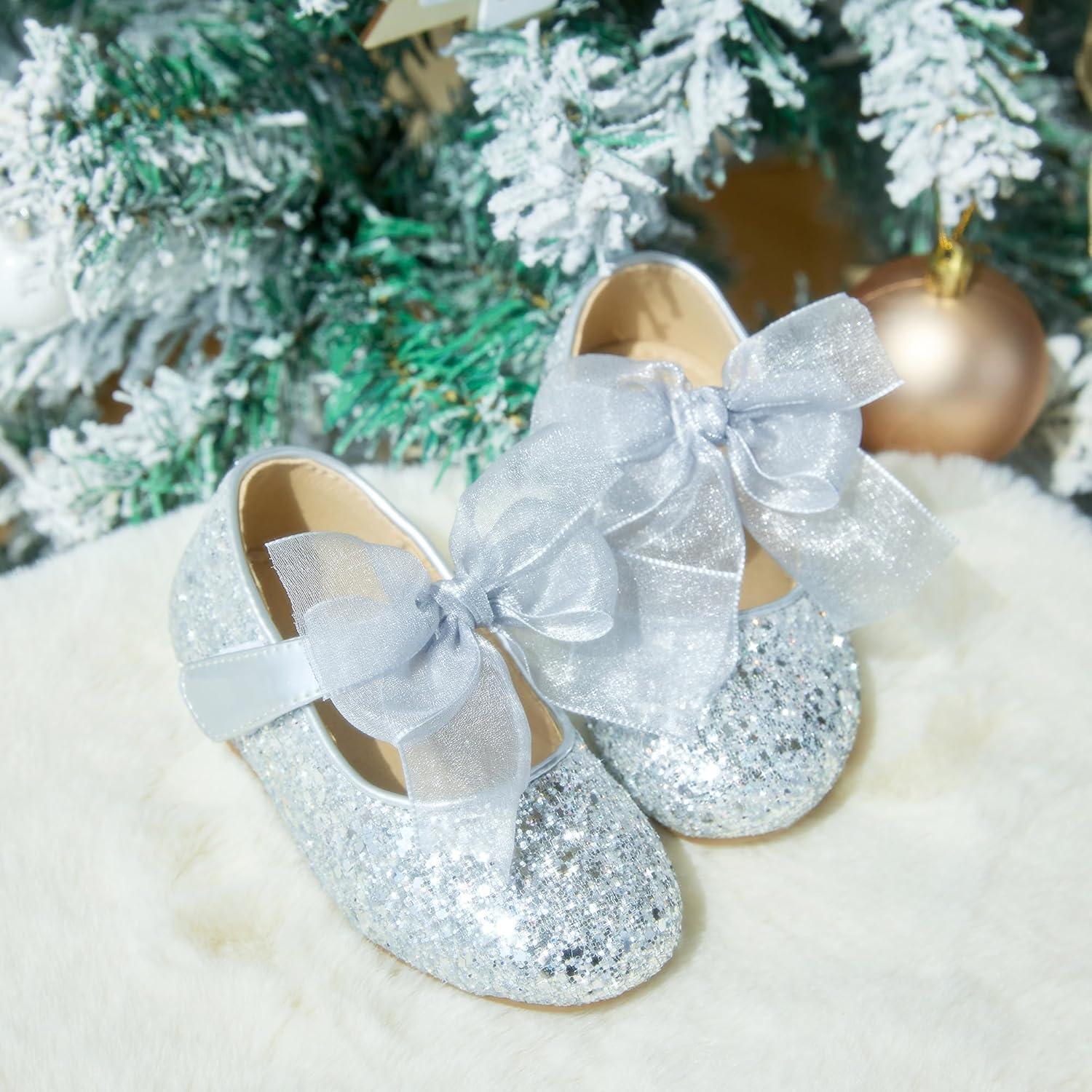 imageKiderence Little Toddler Girls Dress Shoes Ballerina Ballet Flats Kids Mary JanesCk351 Silver