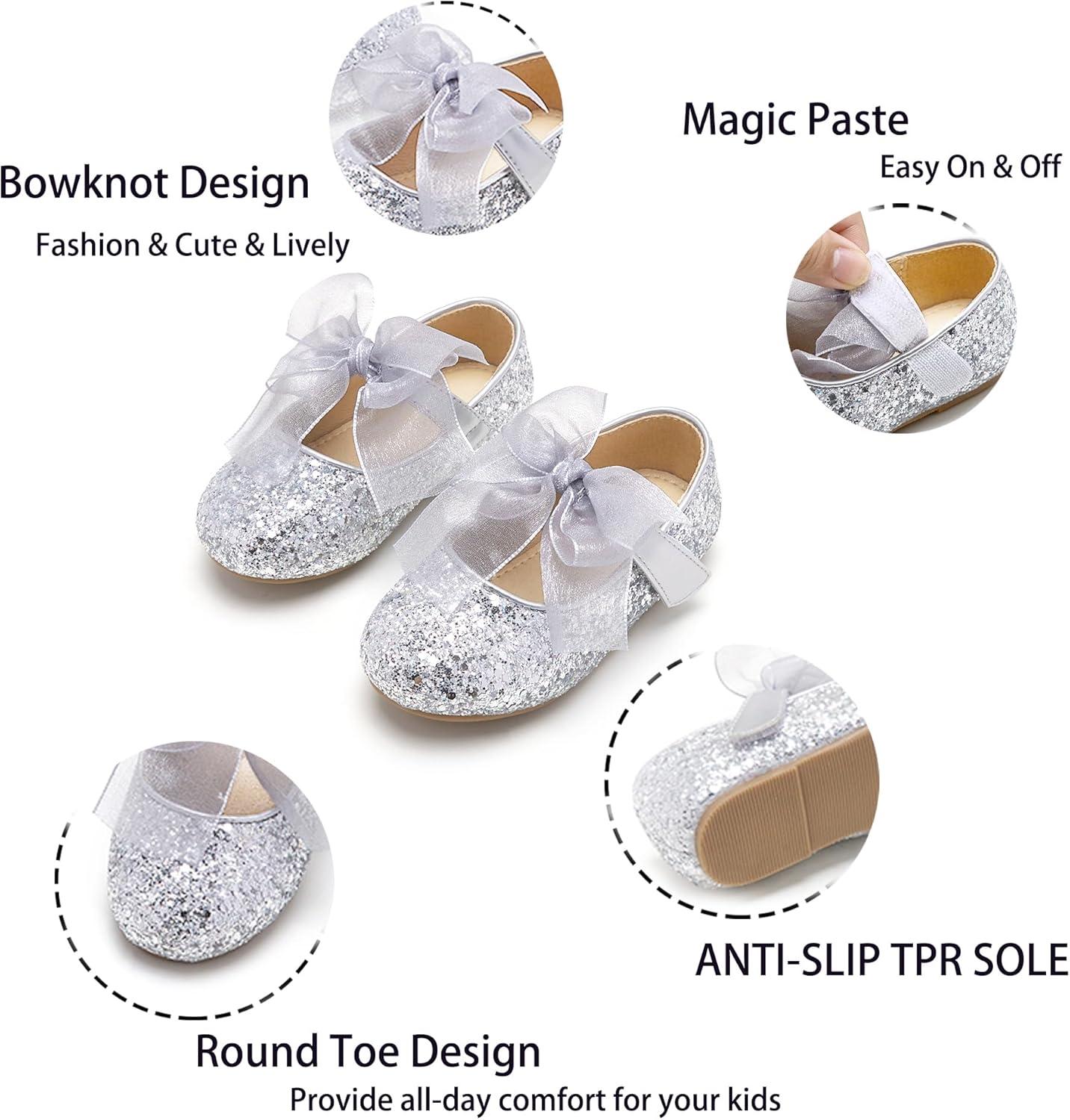 imageKiderence Little Toddler Girls Dress Shoes Ballerina Ballet Flats Kids Mary JanesCk351 Silver