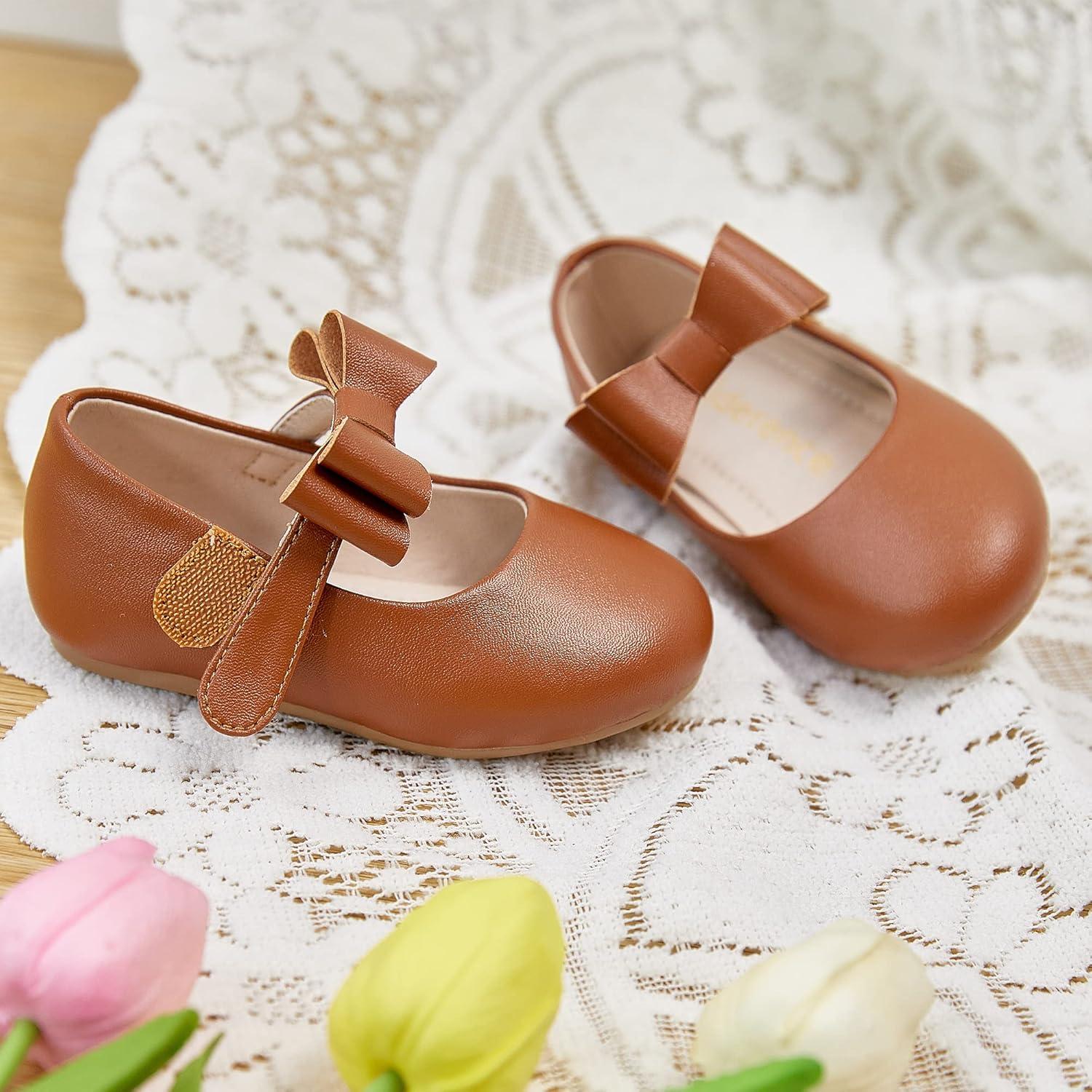 imageKiderence Little Toddler Girls Dress Shoes Ballerina Ballet Flats Kids Mary JanesCl02 Brown