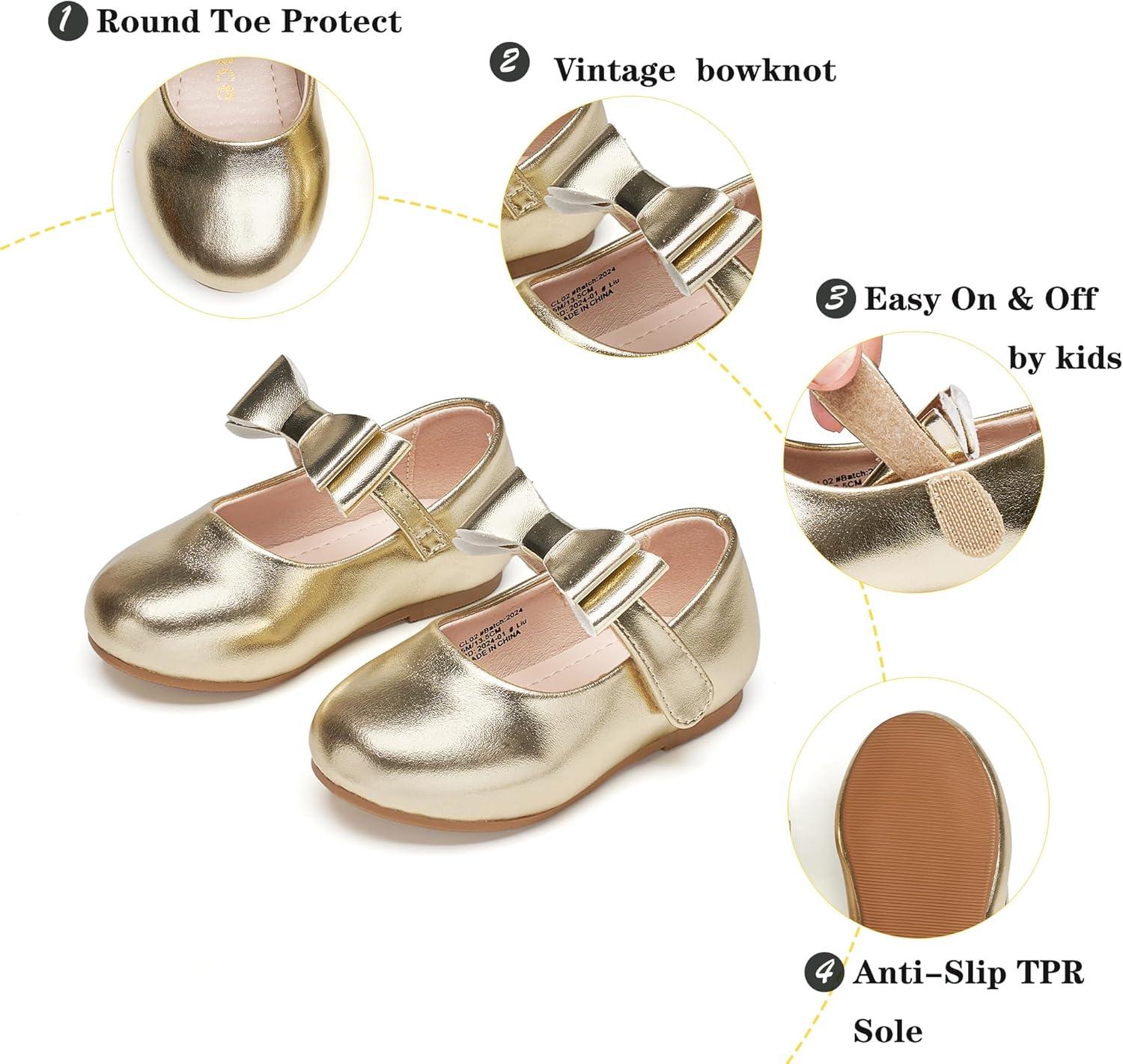 imageKiderence Little Toddler Girls Dress Shoes Ballerina Ballet Flats Kids Mary JanesCl02 Gold