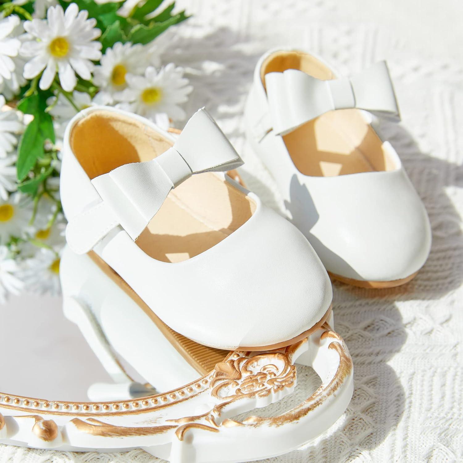imageKiderence Little Toddler Girls Dress Shoes Ballerina Ballet Flats Kids Mary JanesCl02 White