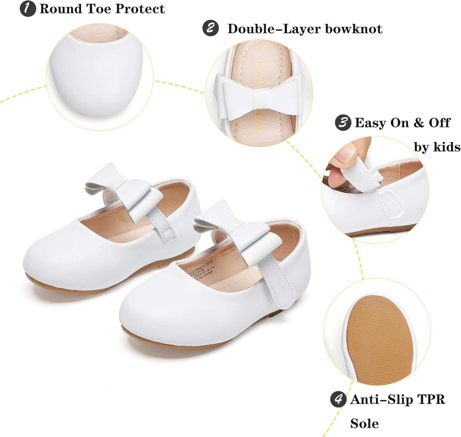 imageKiderence Little Toddler Girls Dress Shoes Ballerina Ballet Flats Kids Mary JanesCl02 White