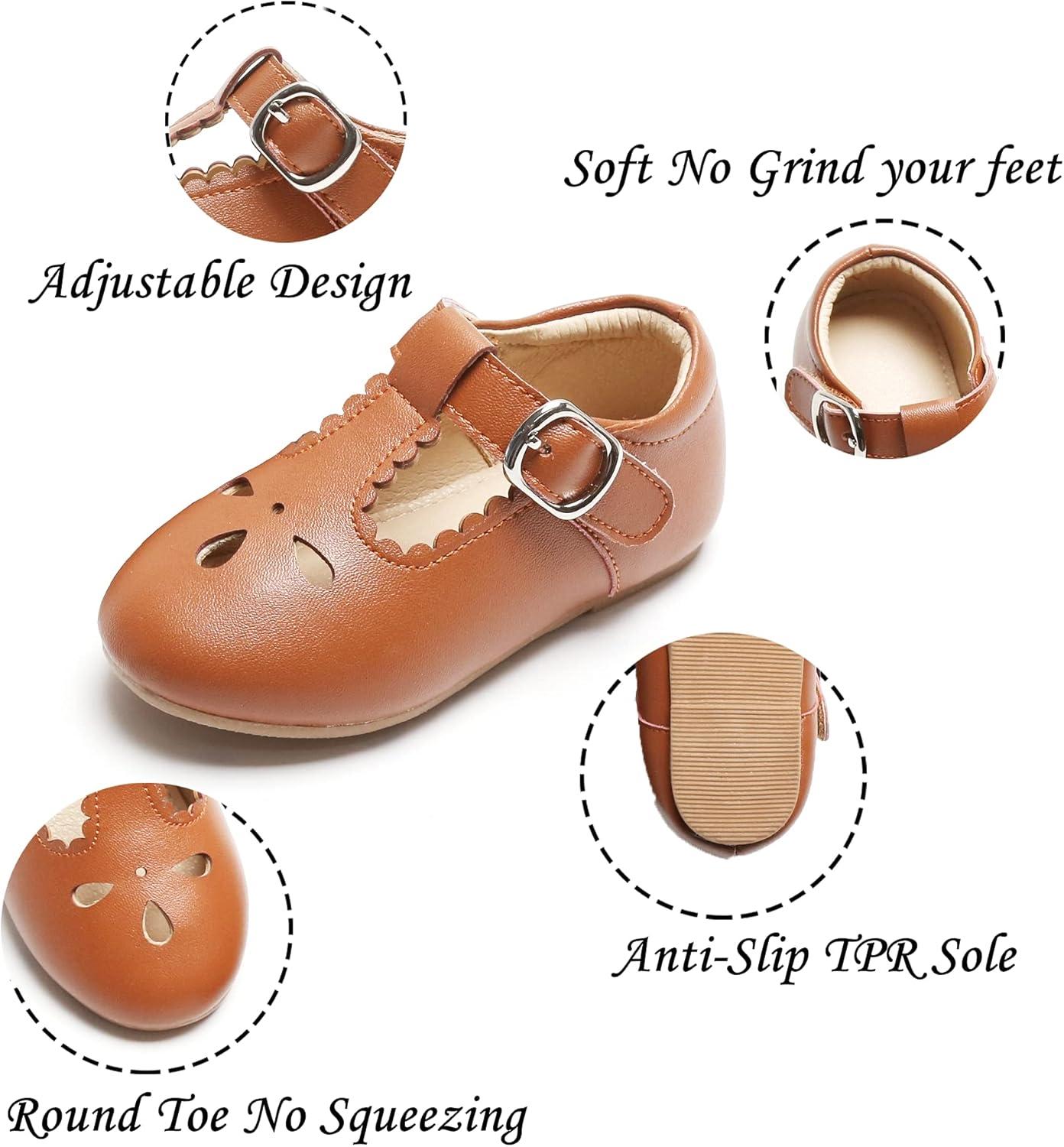 imageKiderence Little Toddler Girls Dress Shoes Ballerina Ballet Flats Kids Mary JanesCl04 Brown