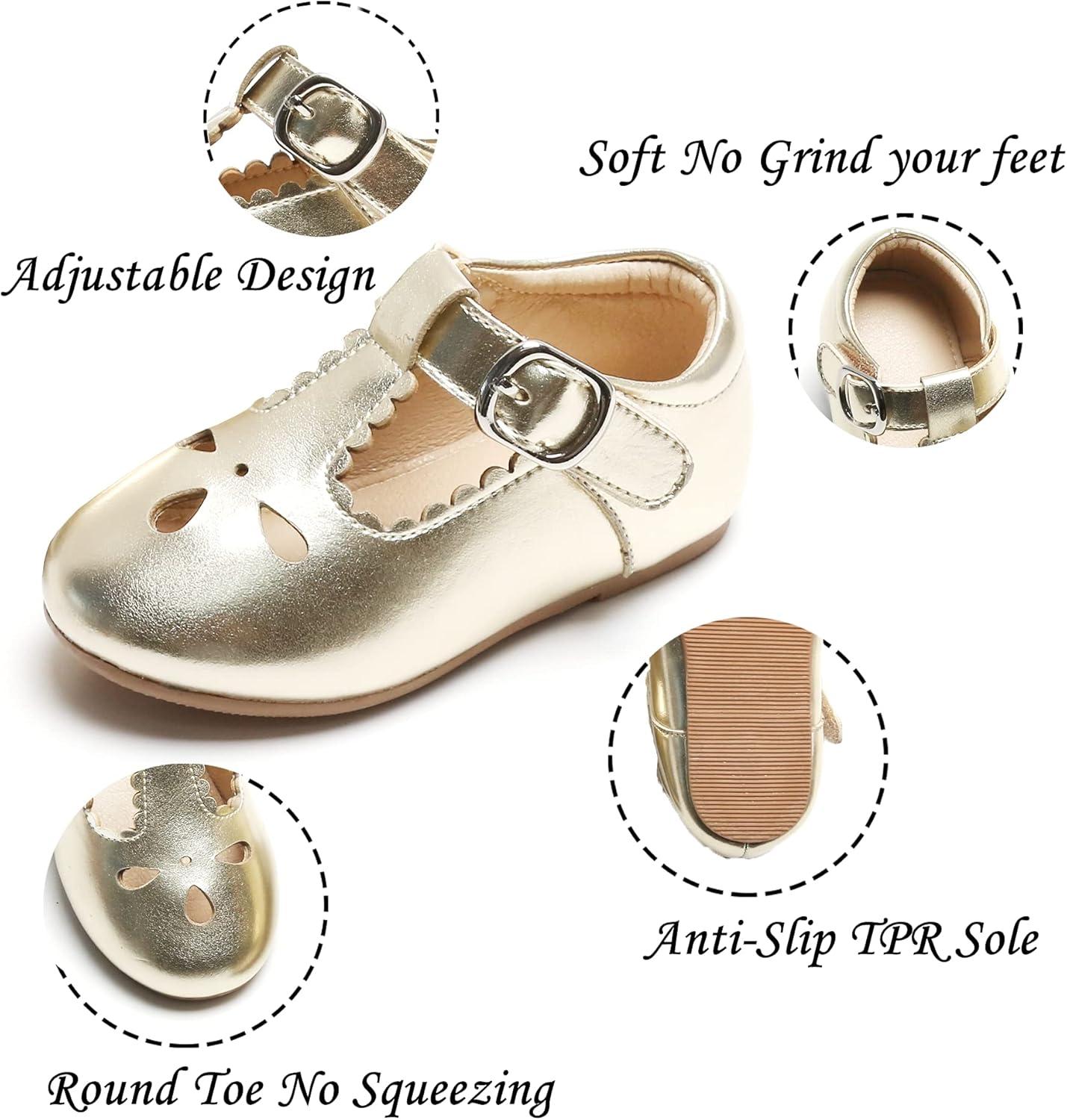 imageKiderence Little Toddler Girls Dress Shoes Ballerina Ballet Flats Kids Mary JanesCl04 Gold