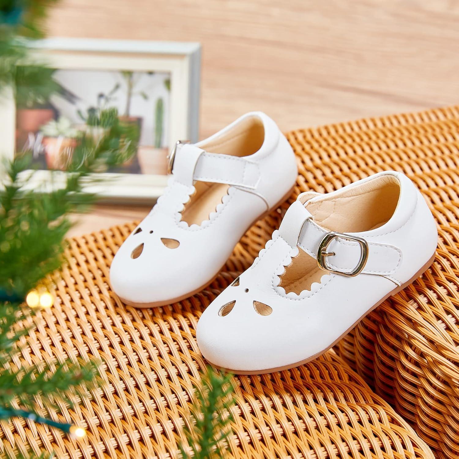 imageKiderence Little Toddler Girls Dress Shoes Ballerina Ballet Flats Kids Mary JanesCl04 White