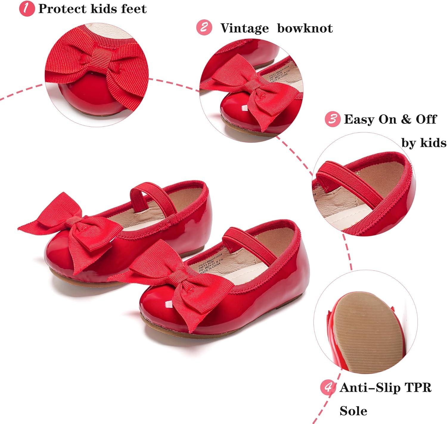 imageKiderence Little Toddler Girls Dress Shoes Ballerina Ballet Flats Kids Mary JanesFg02 Red