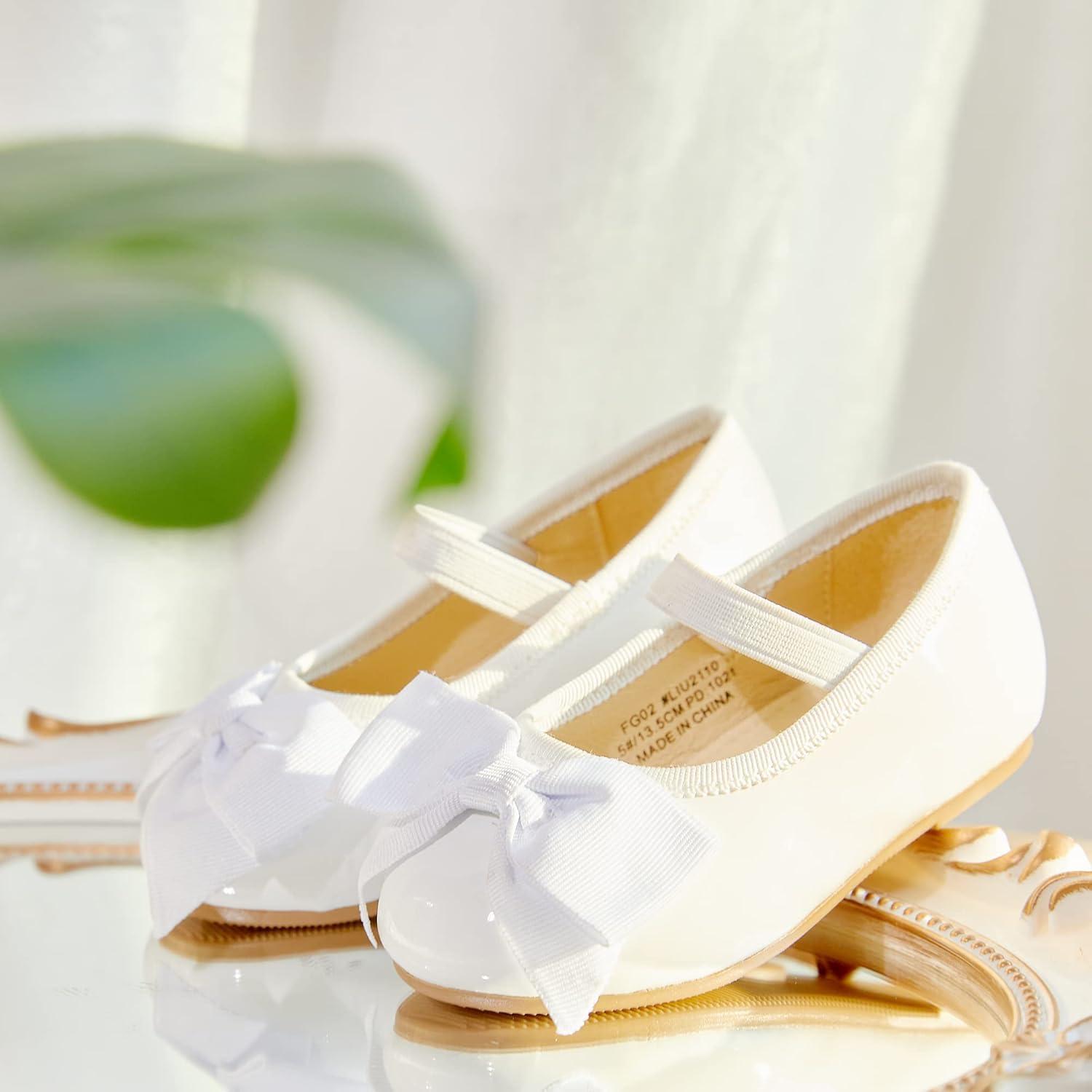 imageKiderence Little Toddler Girls Dress Shoes Ballerina Ballet Flats Kids Mary JanesFg02 White