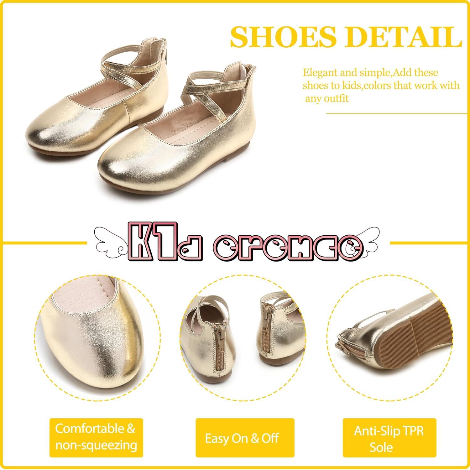 imageKiderence Toddler Girls Dress Shoes Little Kids Mary Janes Ballet Flats ToddlerCk207 Gold