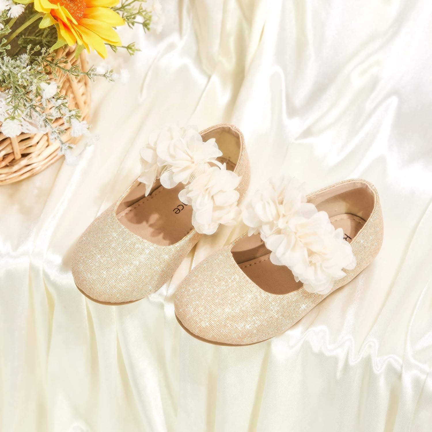imageKiderence Toddler Girls Dress Shoes Little Kids Mary Janes Ballet Flats ToddlerCk323 Gold