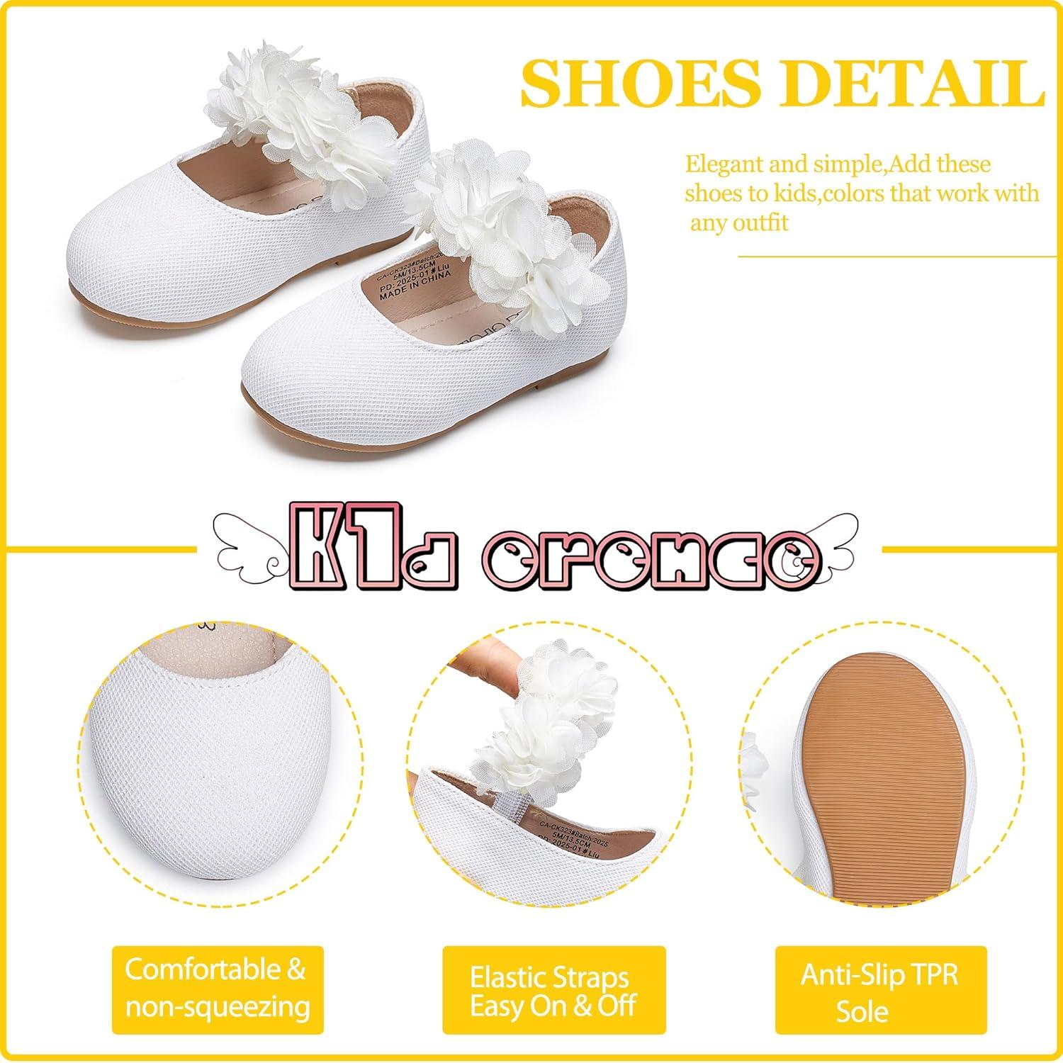 imageKiderence Toddler Girls Dress Shoes Little Kids Mary Janes Ballet Flats ToddlerCk323 White