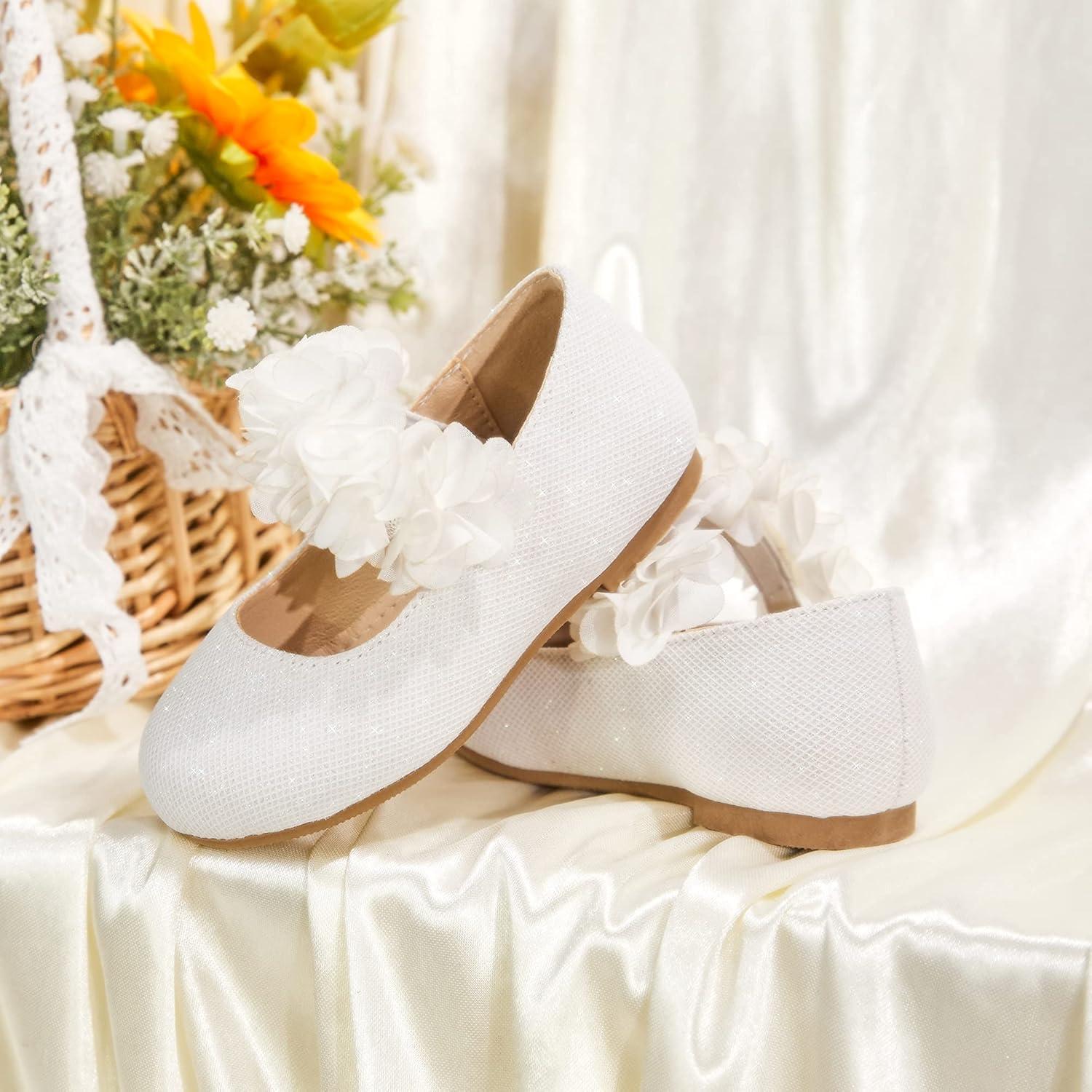 imageKiderence Toddler Girls Dress Shoes Little Kids Mary Janes Ballet Flats ToddlerCk323 White