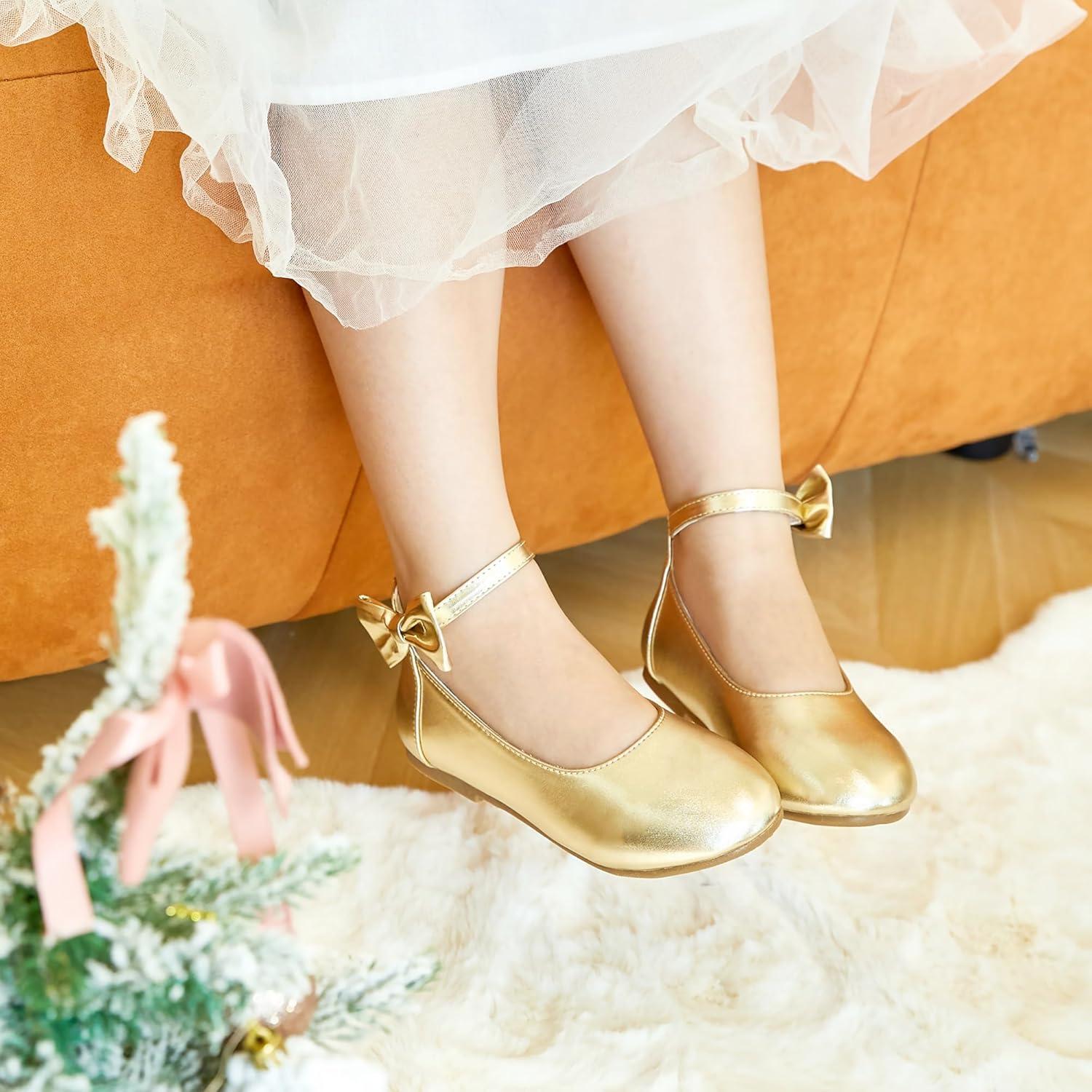 imageKiderence Toddler Girls Dress Shoes Little Kids Mary Janes Ballet Flats ToddlerCk325 Gold