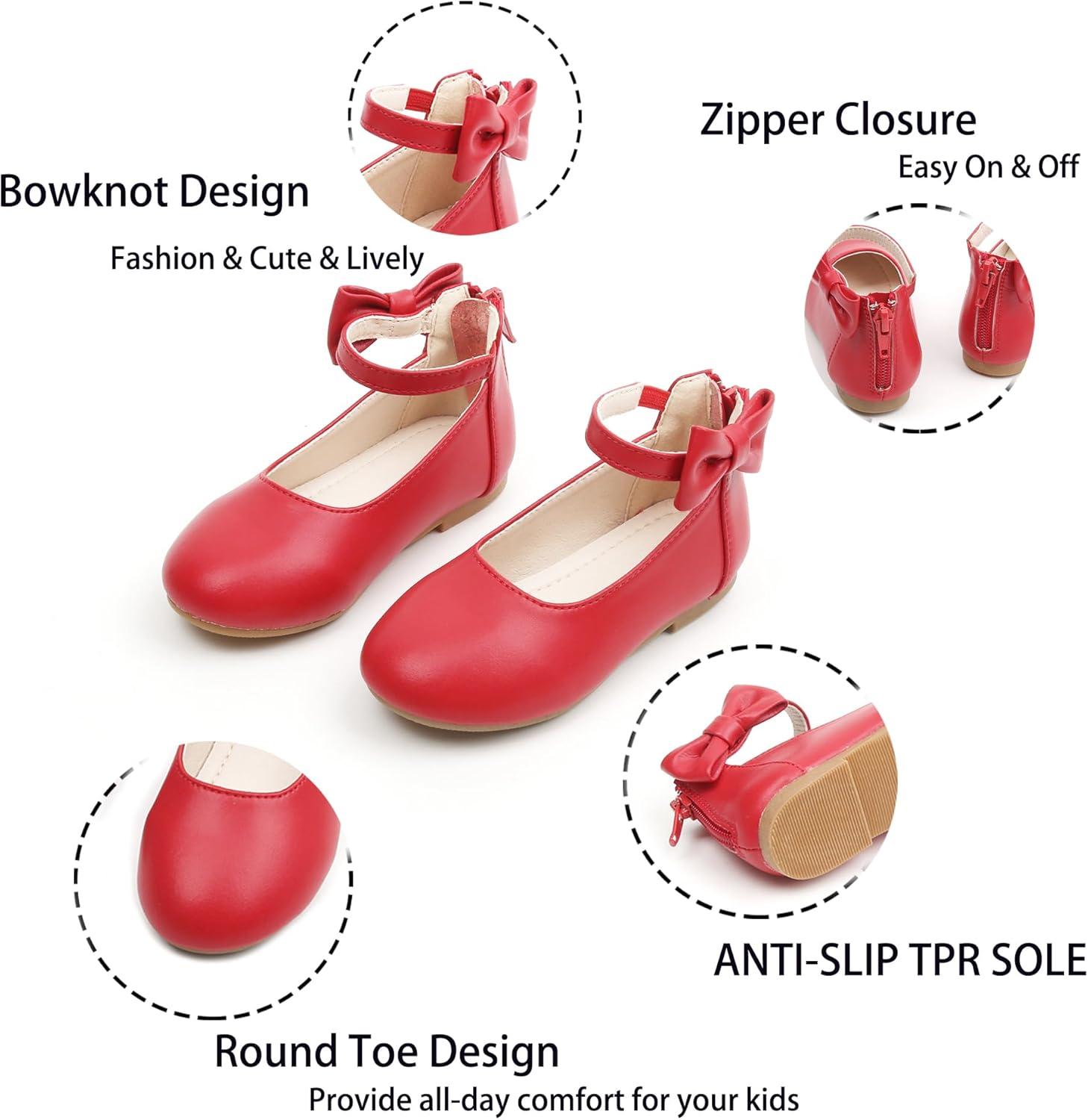 imageKiderence Toddler Girls Dress Shoes Little Kids Mary Janes Ballet Flats ToddlerCk325 Red