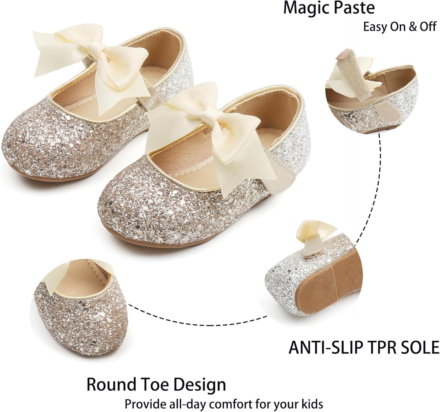 imageKiderence Toddler Girls Dress Shoes Little Kids Mary Janes Ballet Flats ToddlerCk353 Gold