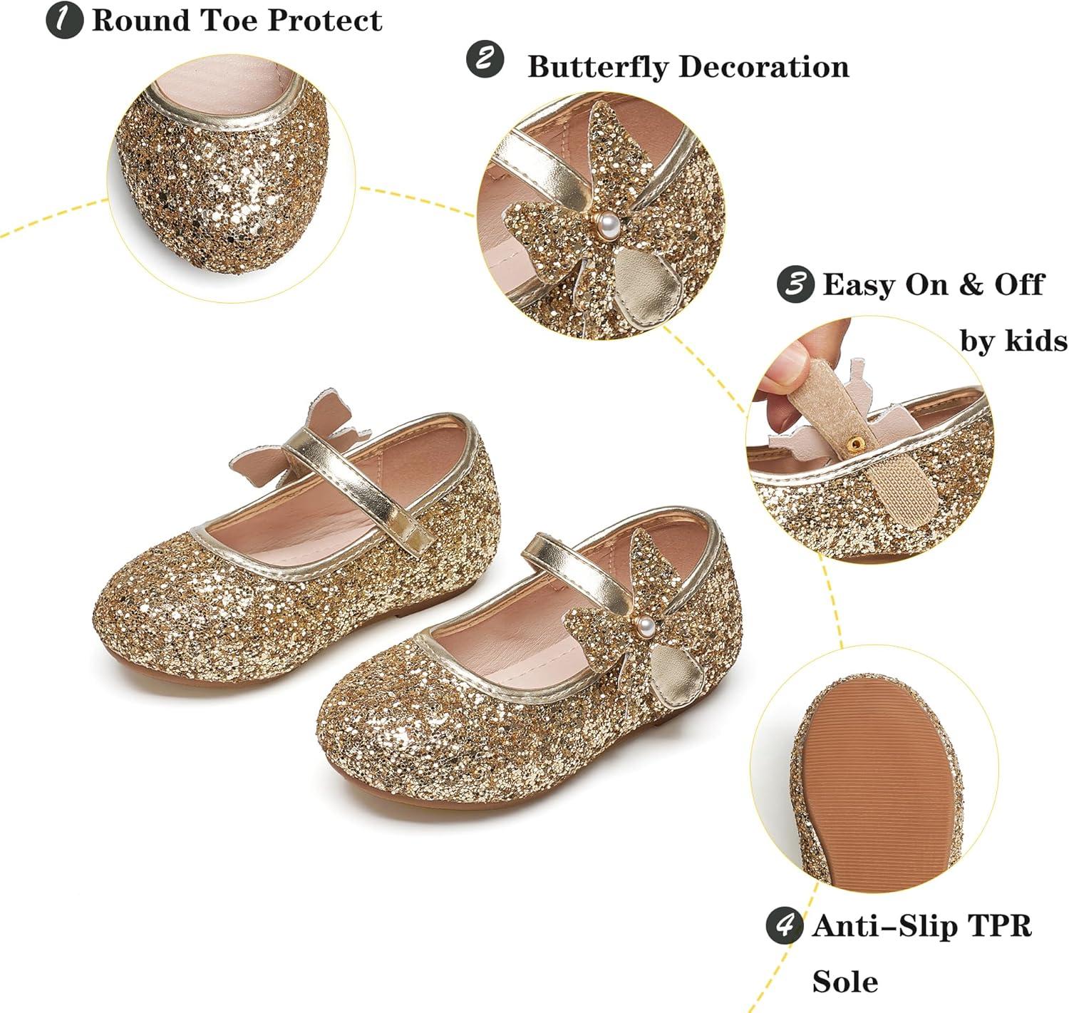imageKiderence Toddler Girls Dress Shoes Little Kids Mary Janes Ballet Flats ToddlerCk511 Gold