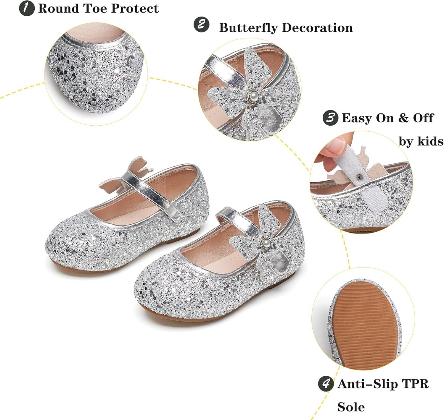 imageKiderence Toddler Girls Dress Shoes Little Kids Mary Janes Ballet Flats ToddlerCk511 Silver