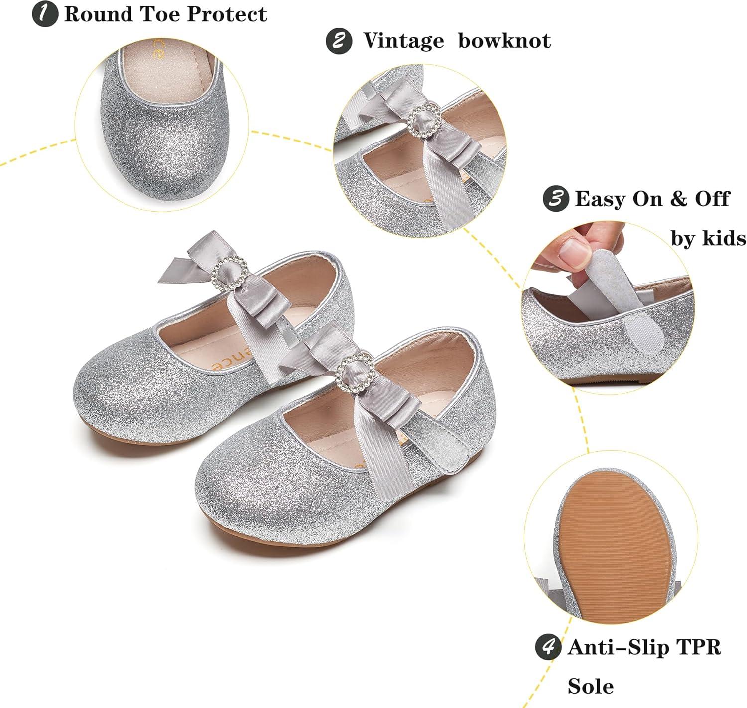 imageKiderence Toddler Girls Dress Shoes Little Kids Mary Janes Ballet Flats ToddlerCk516 Silver