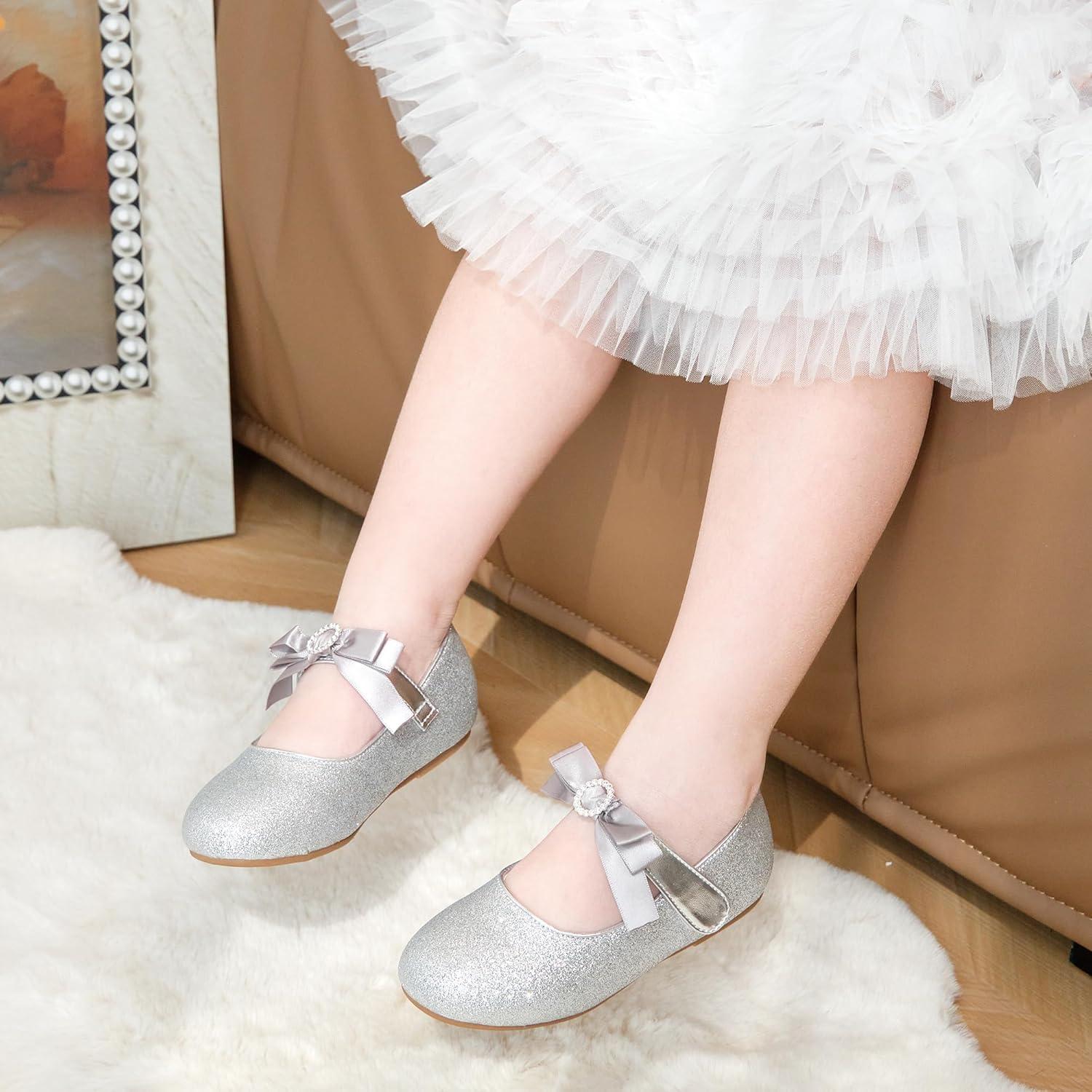 imageKiderence Toddler Girls Dress Shoes Little Kids Mary Janes Ballet Flats ToddlerCk516 Silver
