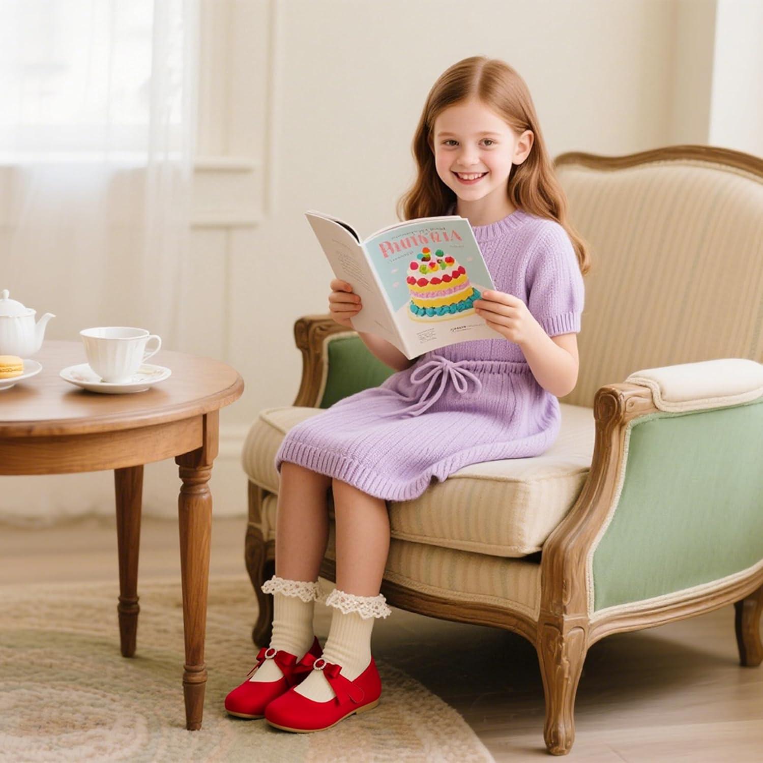 imageKiderence Toddler Girls Dress Shoes Little Kids Mary Janes Ballet Flats ToddlerCk519 Red