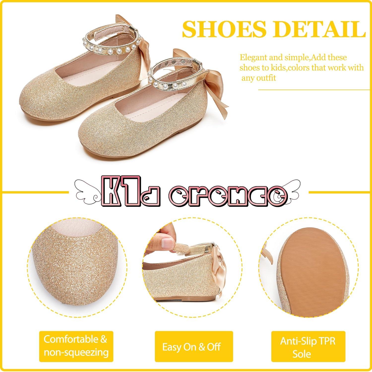 imageKiderence Toddler Girls Dress Shoes Little Kids Mary Janes Ballet Flats ToddlerCk601 Gold