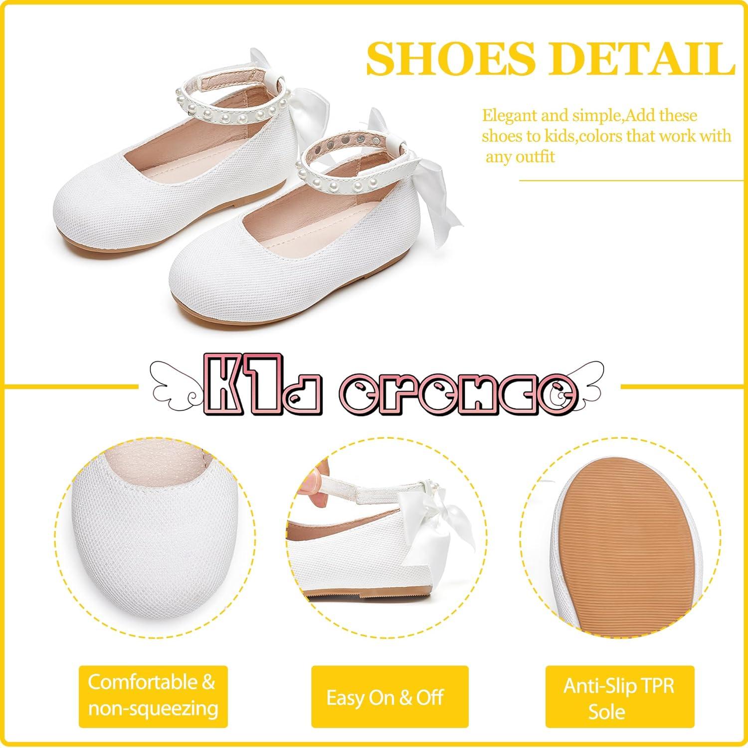 imageKiderence Toddler Girls Dress Shoes Little Kids Mary Janes Ballet Flats ToddlerCk601 White