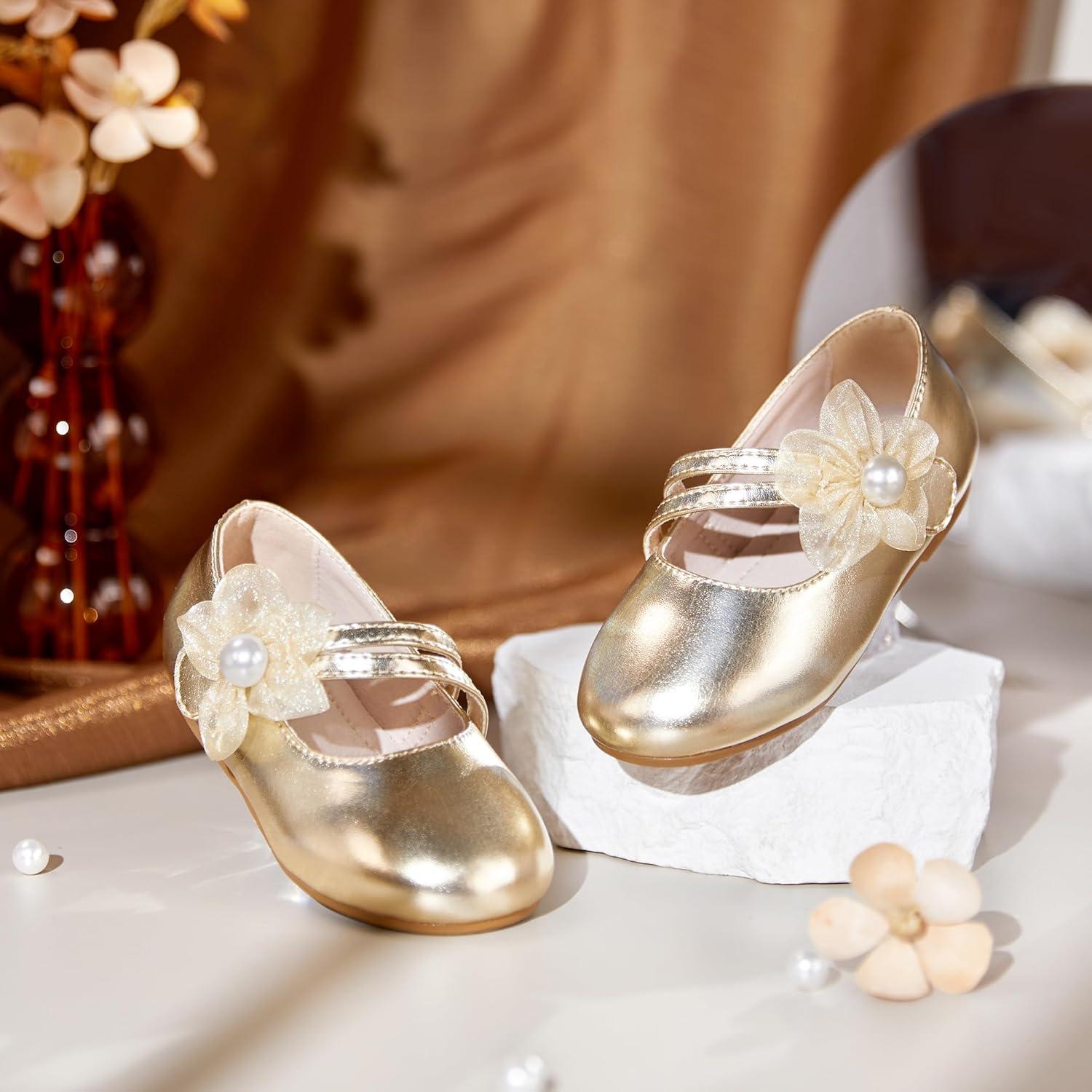 imageKiderence Toddler Girls Dress Shoes Little Kids Mary Janes Ballet Flats ToddlerCk605 Gold