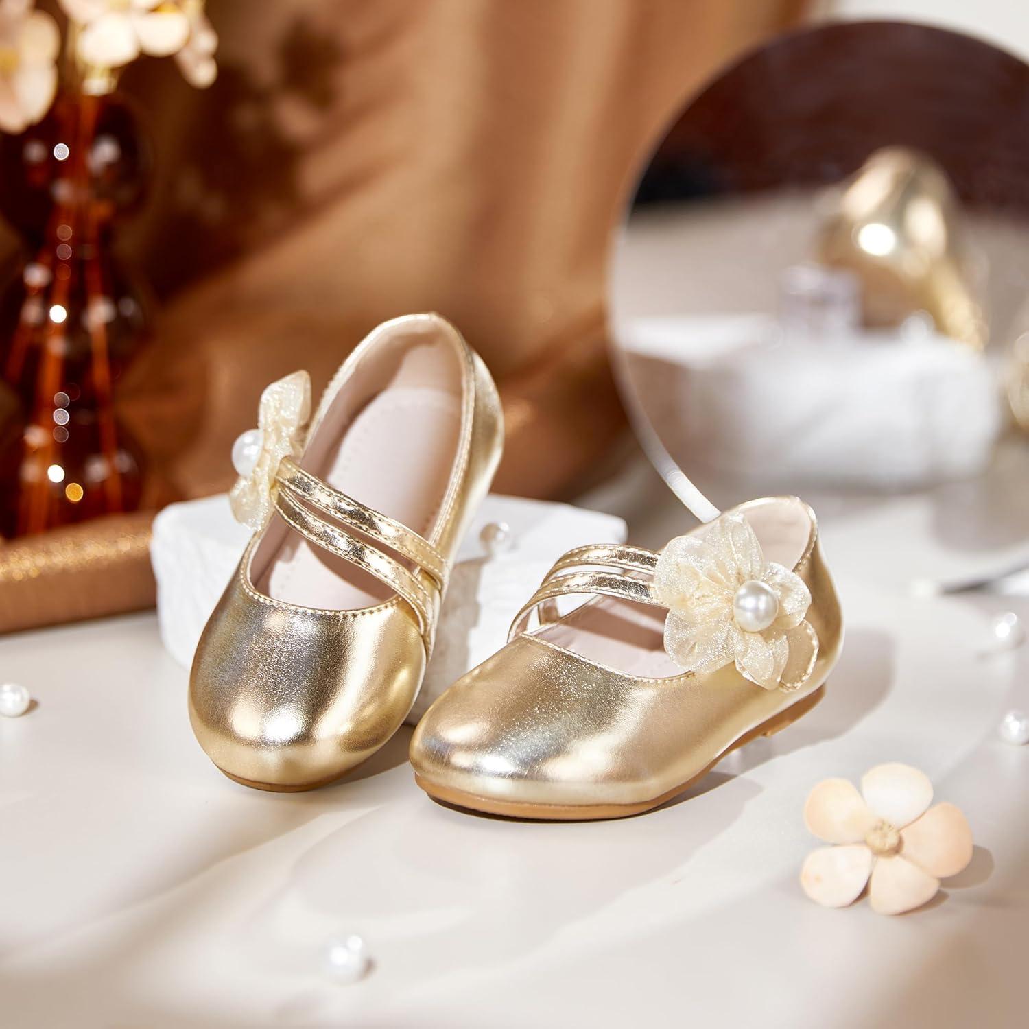imageKiderence Toddler Girls Dress Shoes Little Kids Mary Janes Ballet Flats ToddlerCk605 Gold