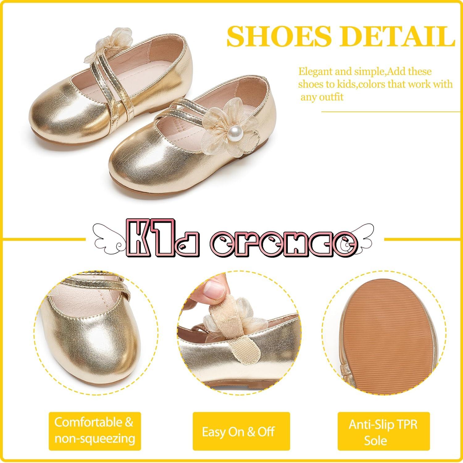 imageKiderence Toddler Girls Dress Shoes Little Kids Mary Janes Ballet Flats ToddlerCk605 Gold