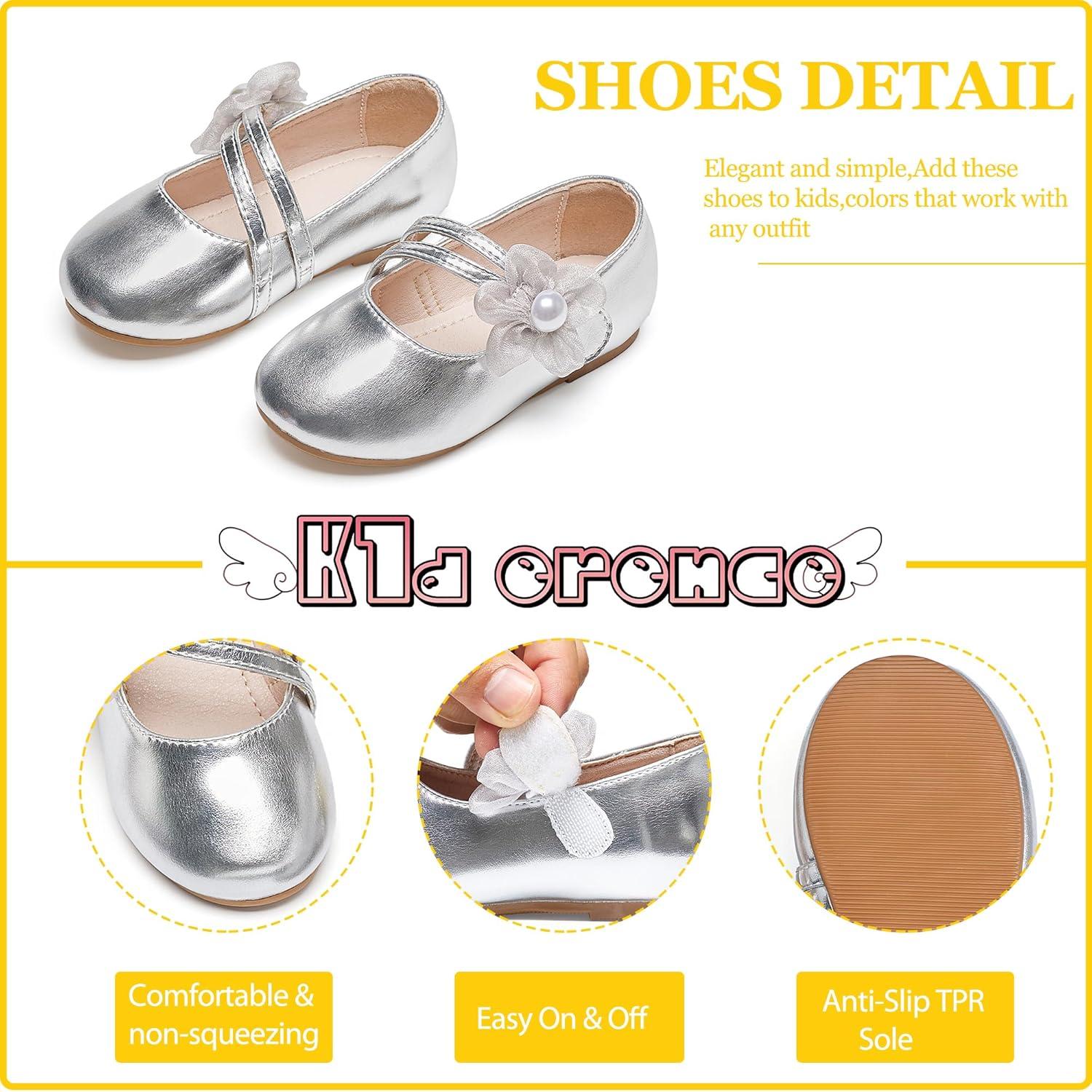 imageKiderence Toddler Girls Dress Shoes Little Kids Mary Janes Ballet Flats ToddlerCk605 Silver