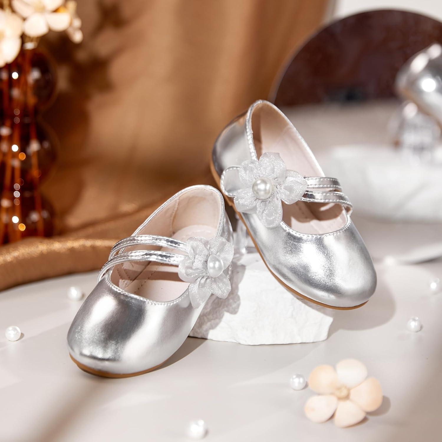imageKiderence Toddler Girls Dress Shoes Little Kids Mary Janes Ballet Flats ToddlerCk605 Silver