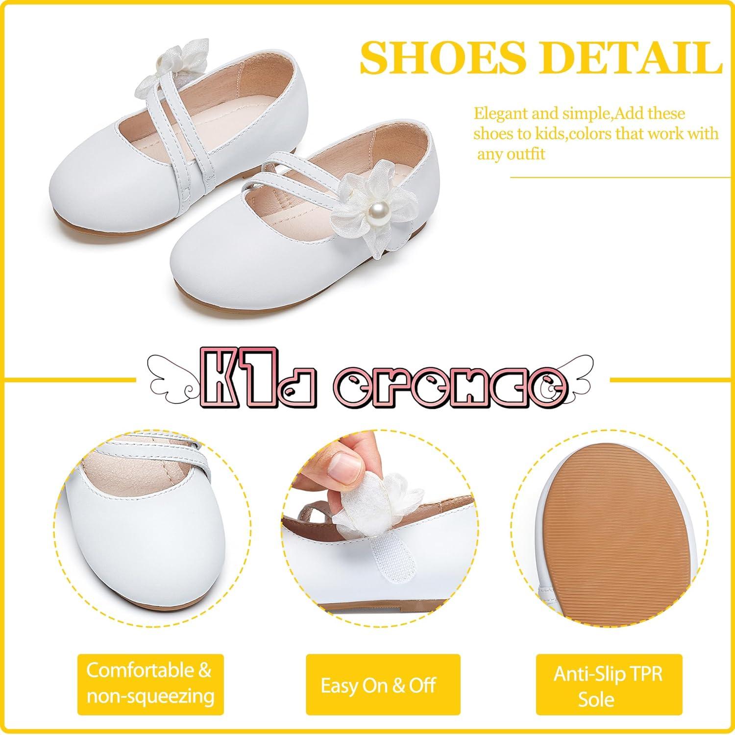 imageKiderence Toddler Girls Dress Shoes Little Kids Mary Janes Ballet Flats ToddlerCk605 White