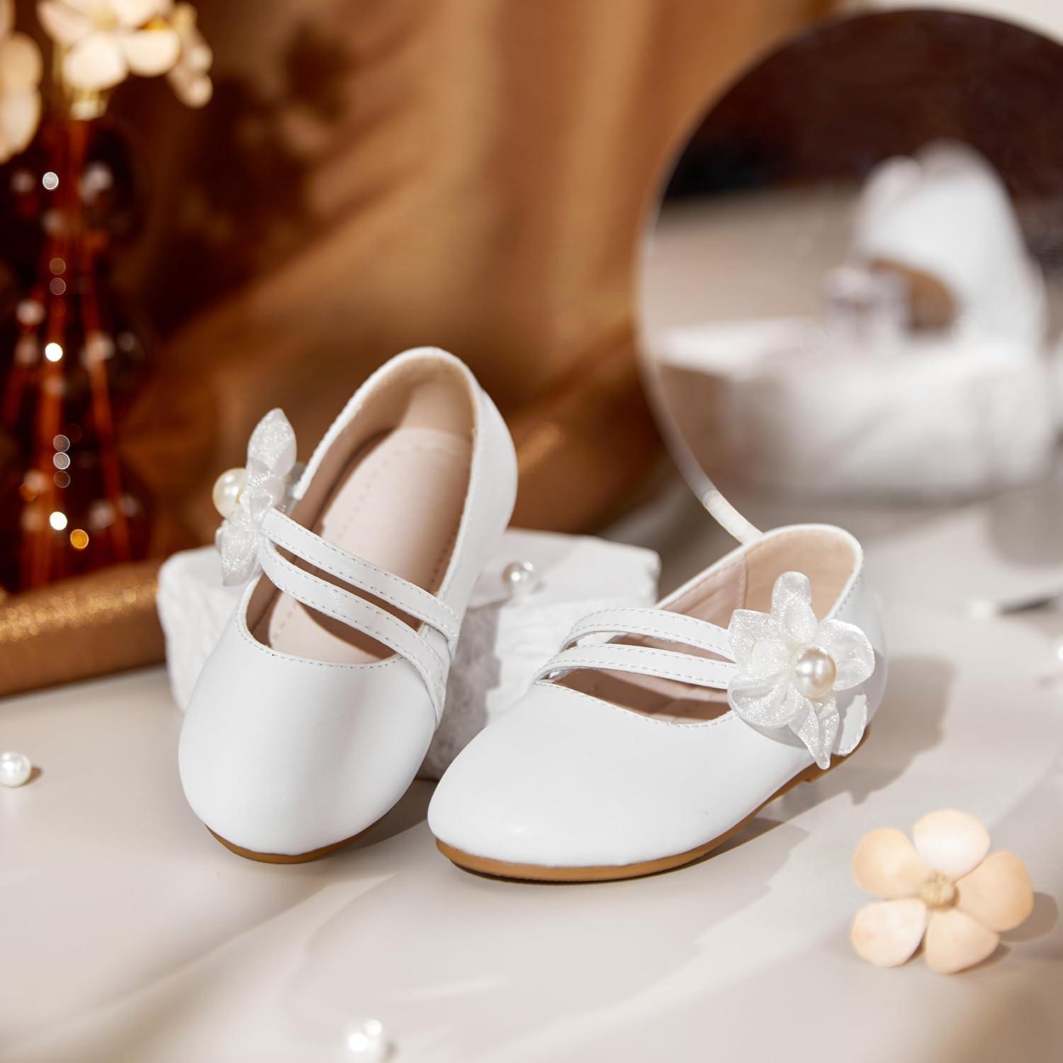 imageKiderence Toddler Girls Dress Shoes Little Kids Mary Janes Ballet Flats ToddlerCk605 White