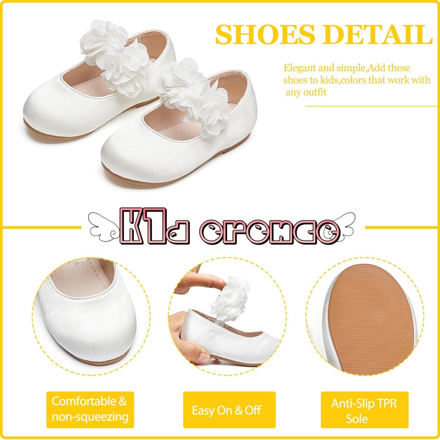 imageKiderence Toddler Girls Dress Shoes Little Kids Mary Janes Ballet Flats ToddlerCk606 White
