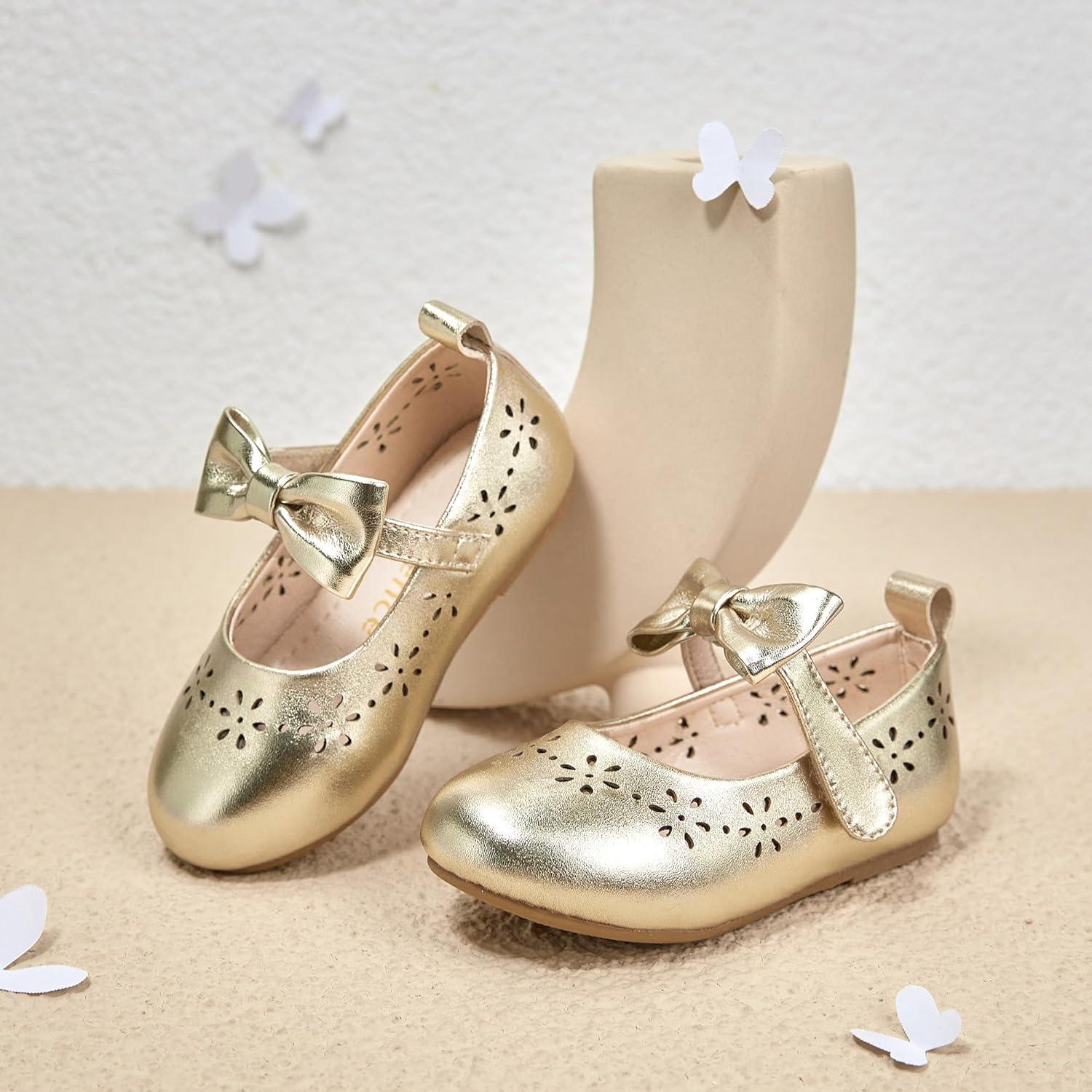imageKiderence Toddler Girls Dress Shoes Little Kids Mary Janes Ballet Flats ToddlerCk901 Gold