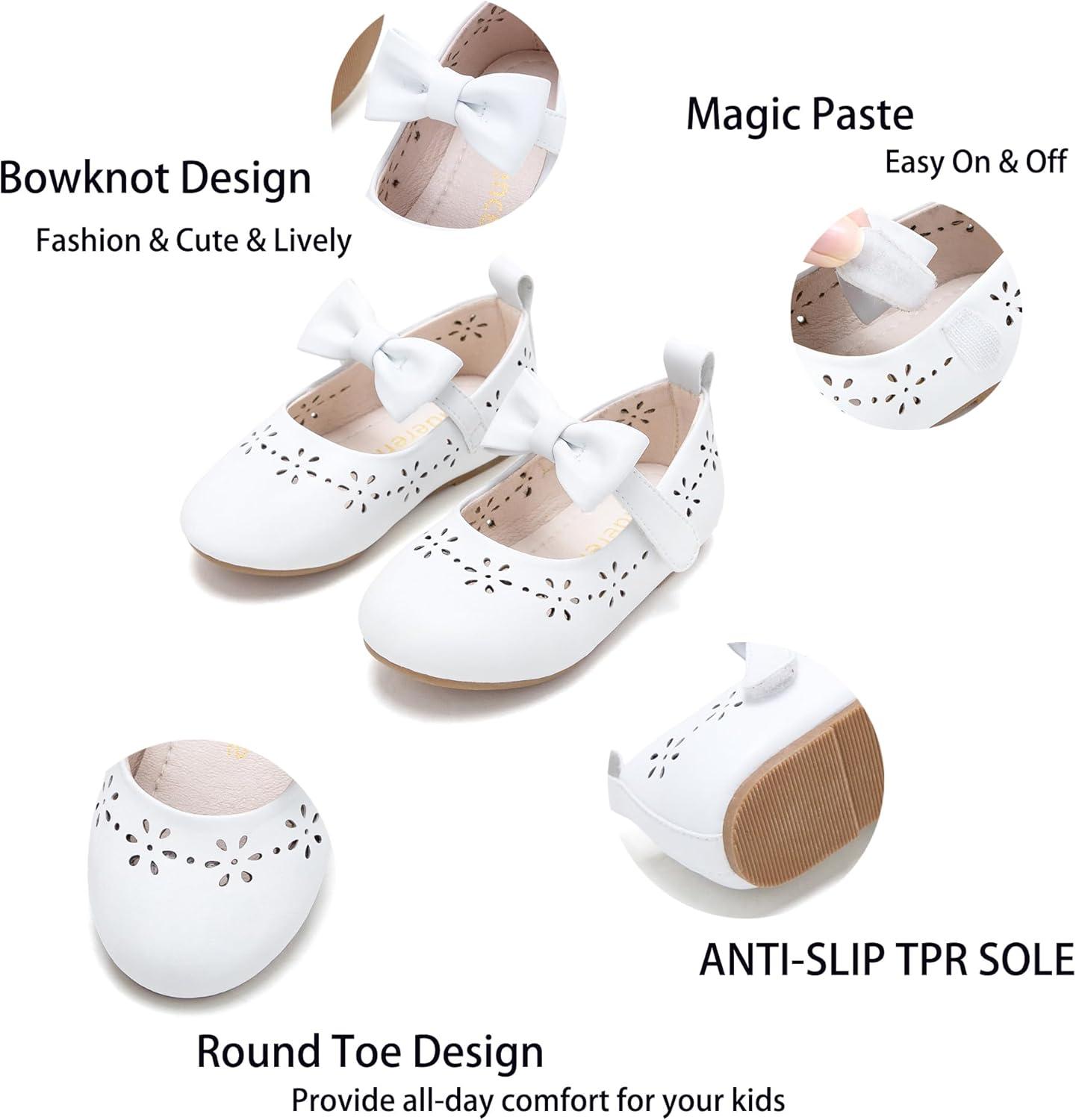 imageKiderence Toddler Girls Dress Shoes Little Kids Mary Janes Ballet Flats ToddlerCk901 White