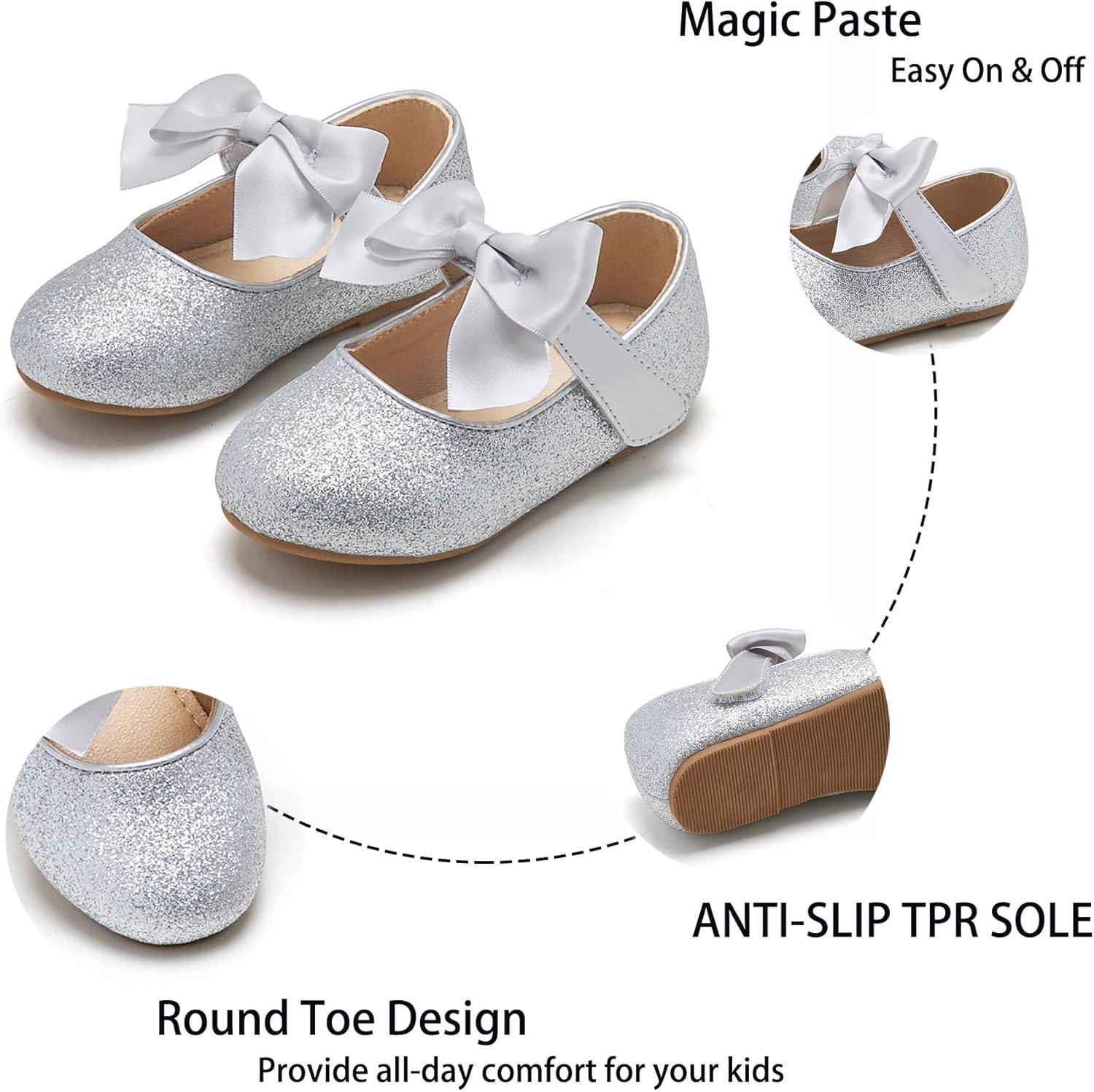imageKiderence Toddler Girls Dress Shoes Little Kids Mary Janes Ballet Flats ToddlerCk904 Silver