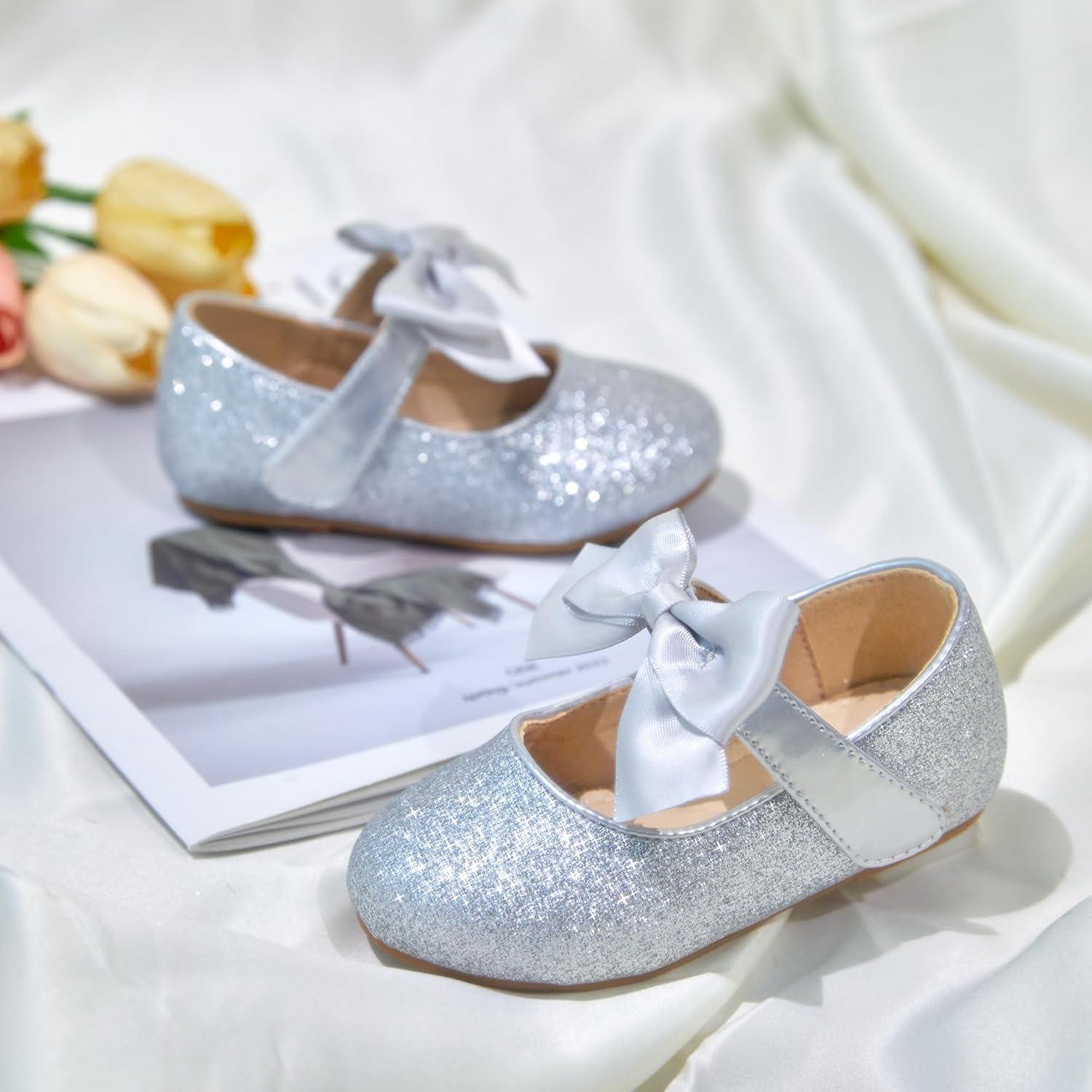 imageKiderence Toddler Girls Dress Shoes Little Kids Mary Janes Ballet Flats ToddlerCk904 Silver