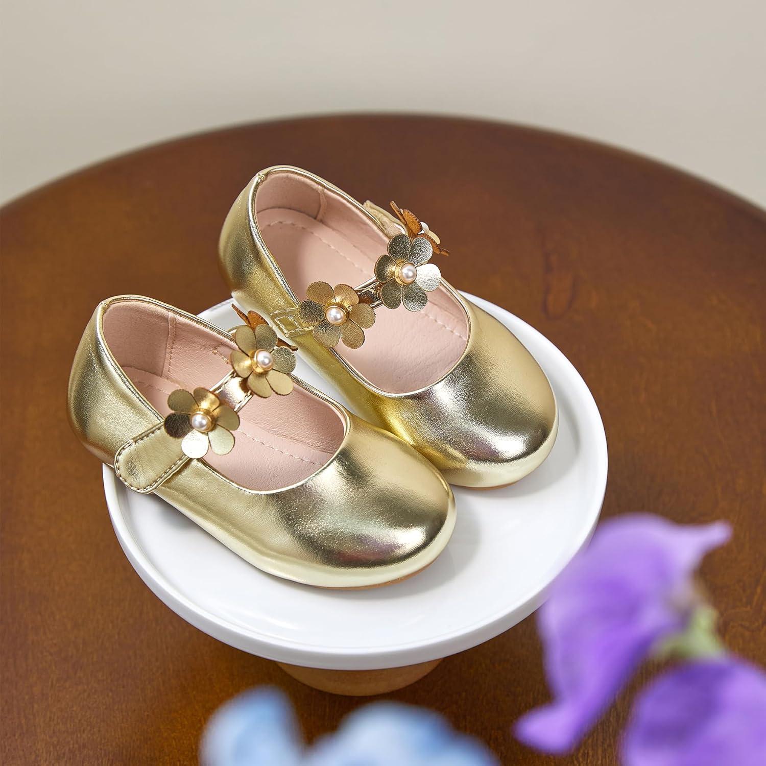 imageKiderence Toddler Girls Dress Shoes Little Kids Mary Janes Ballet Flats ToddlerCk920 Gold