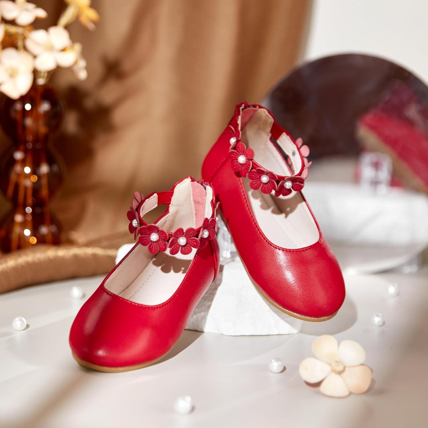 imageKiderence Toddler Girls Dress Shoes Little Kids Mary Janes Ballet Flats ToddlerCk921 Red