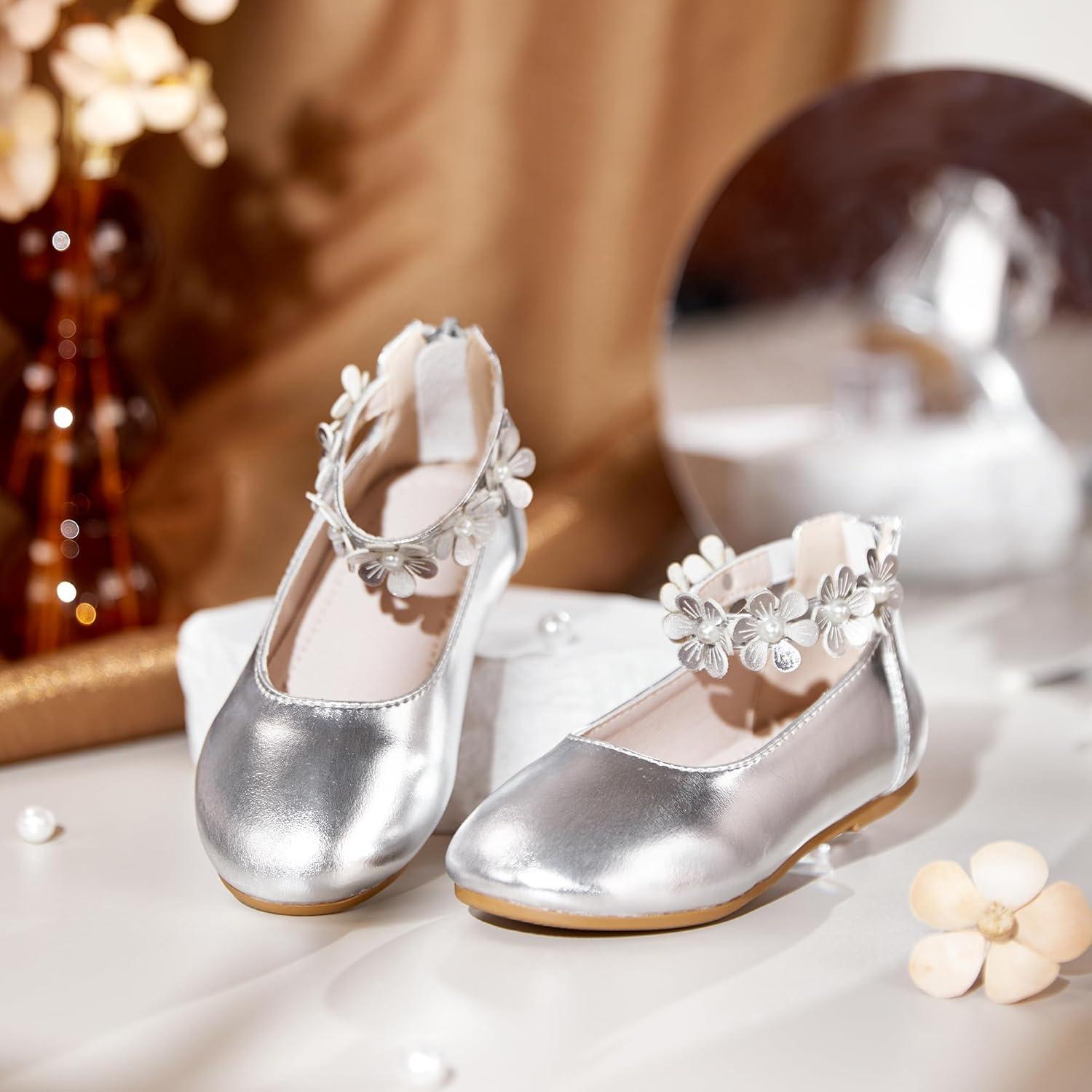 imageKiderence Toddler Girls Dress Shoes Little Kids Mary Janes Ballet Flats ToddlerCk921 Silver