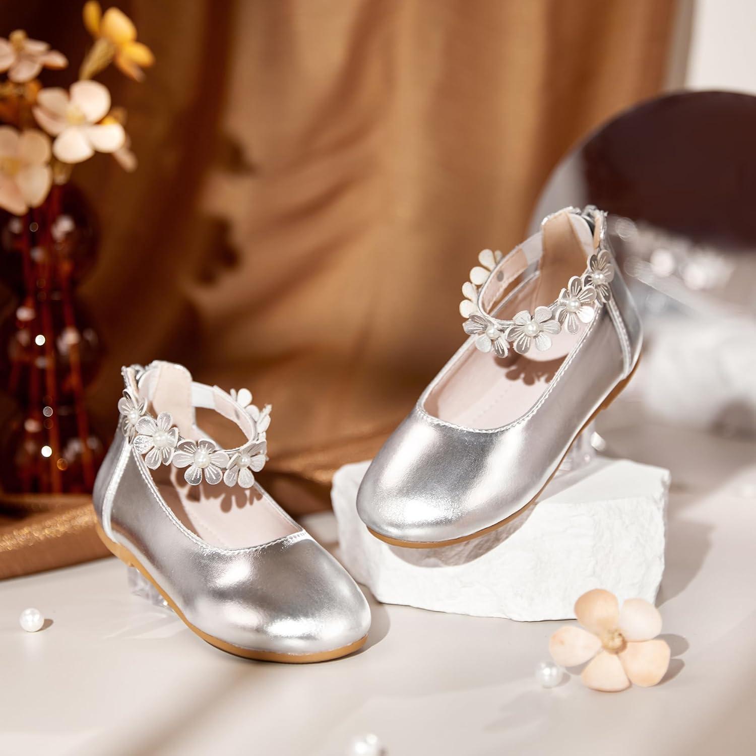 imageKiderence Toddler Girls Dress Shoes Little Kids Mary Janes Ballet Flats ToddlerCk921 Silver