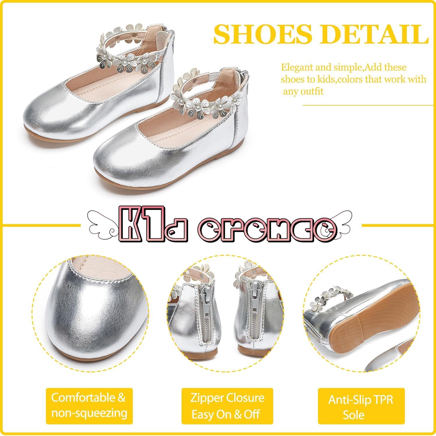 imageKiderence Toddler Girls Dress Shoes Little Kids Mary Janes Ballet Flats ToddlerCk921 Silver