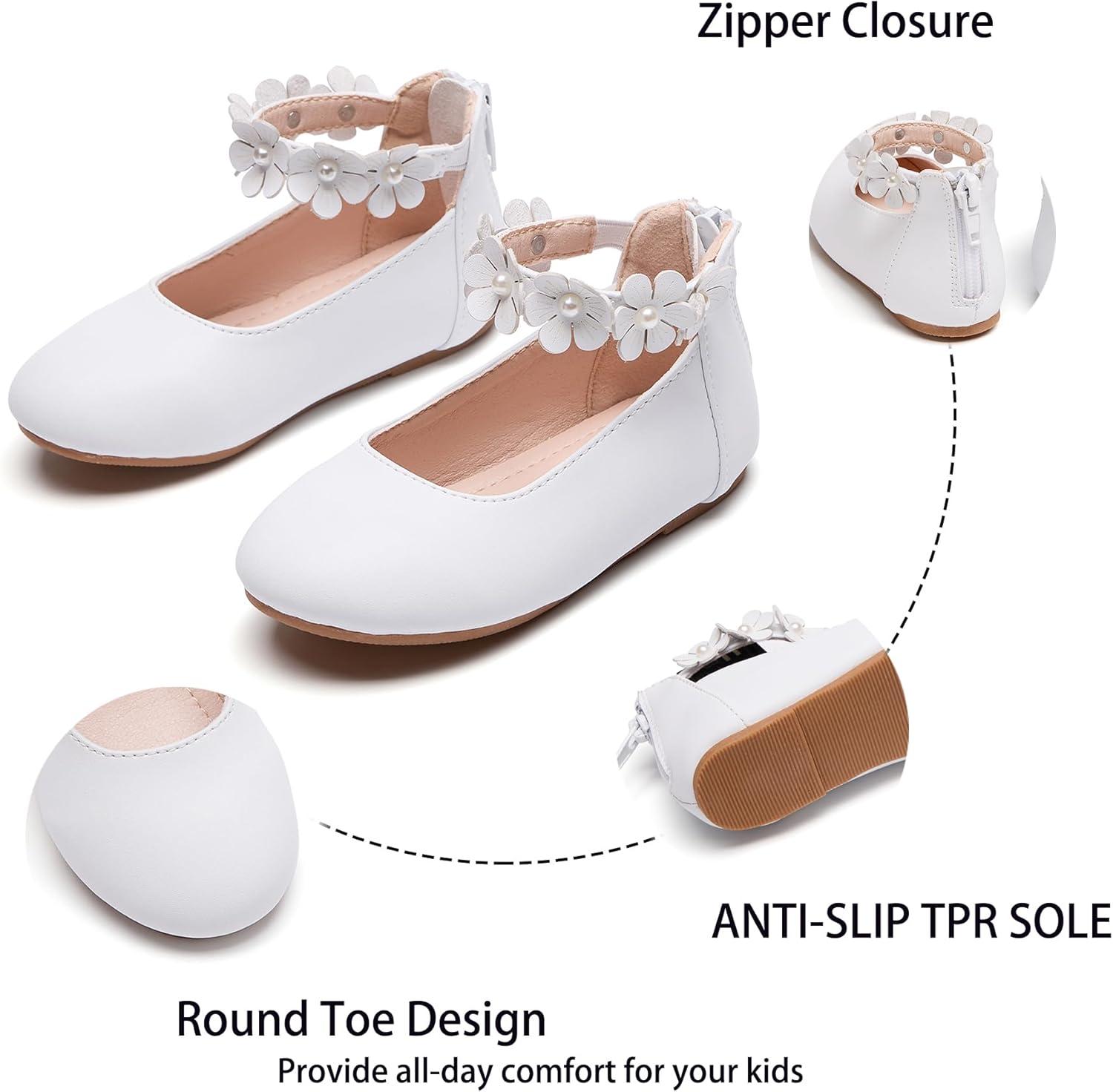 imageKiderence Toddler Girls Dress Shoes Little Kids Mary Janes Ballet Flats ToddlerCk921 White